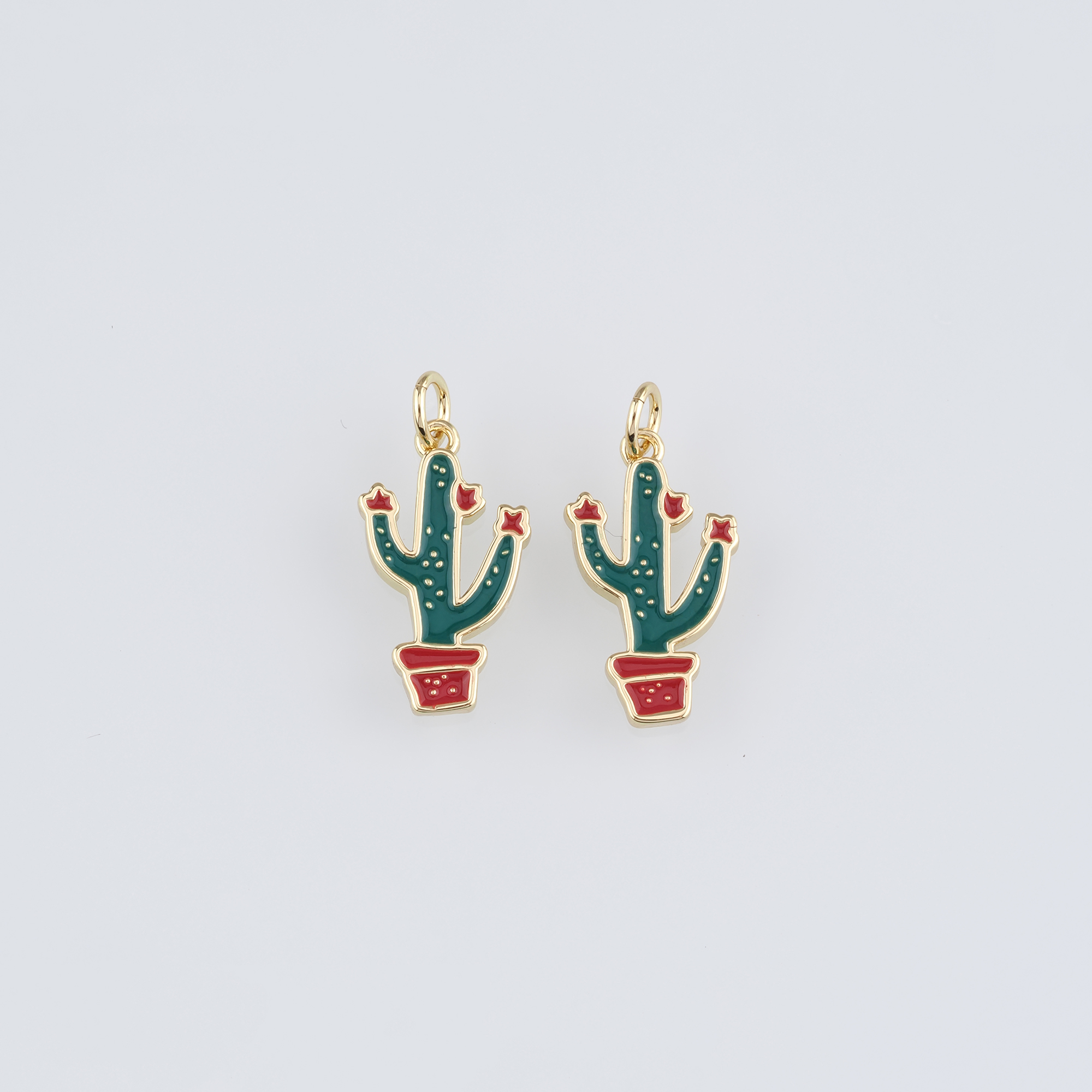 18K Gold Filled Cactus Pendant,Enamel Cactus Charm Earrings Necklace for DIY Jewelry Making Supply