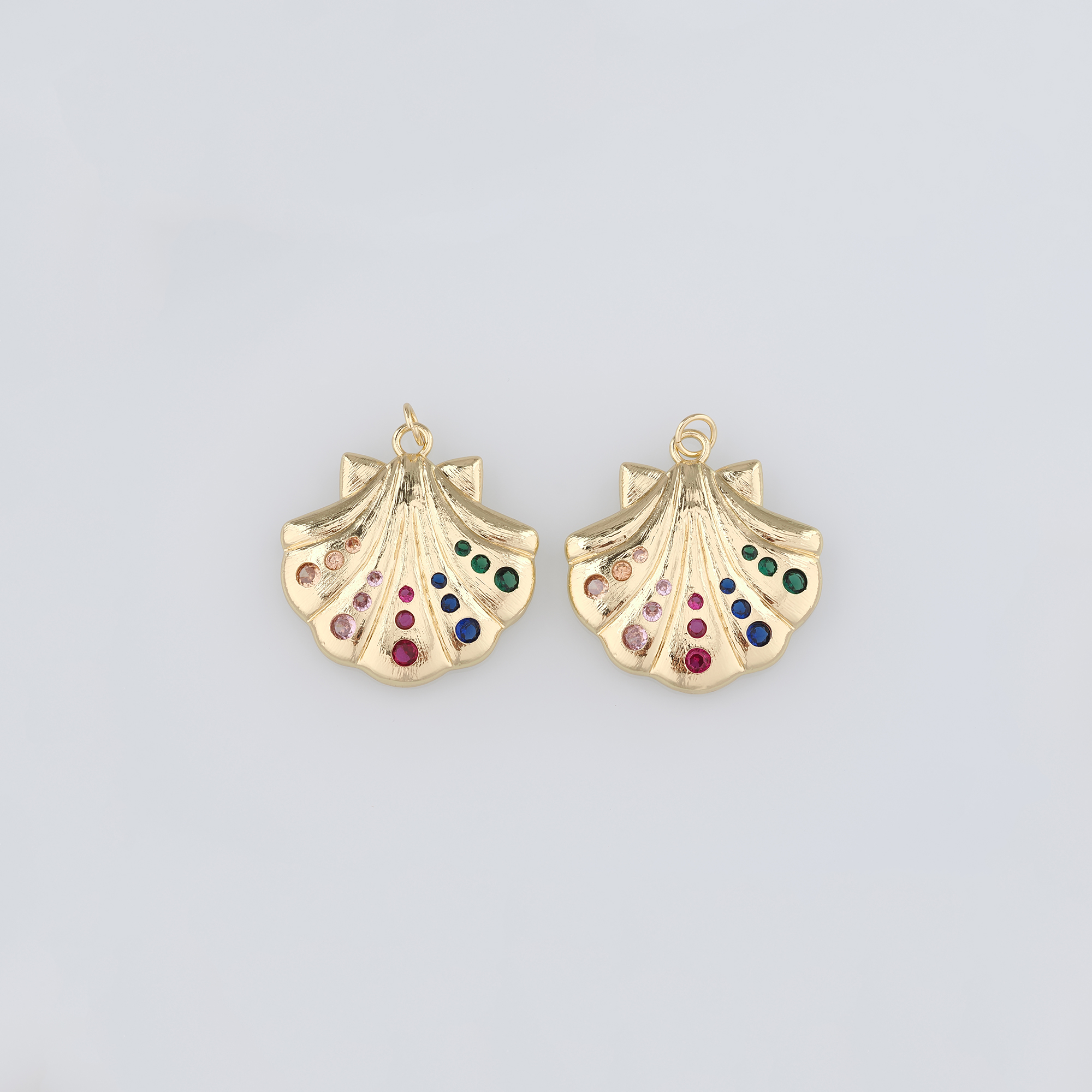 18K Gold Filled Scallop Pendant,CZ Micro Pave Ocean Scallop Charm Earrings Necklace for DIY Jewelry Making Supply