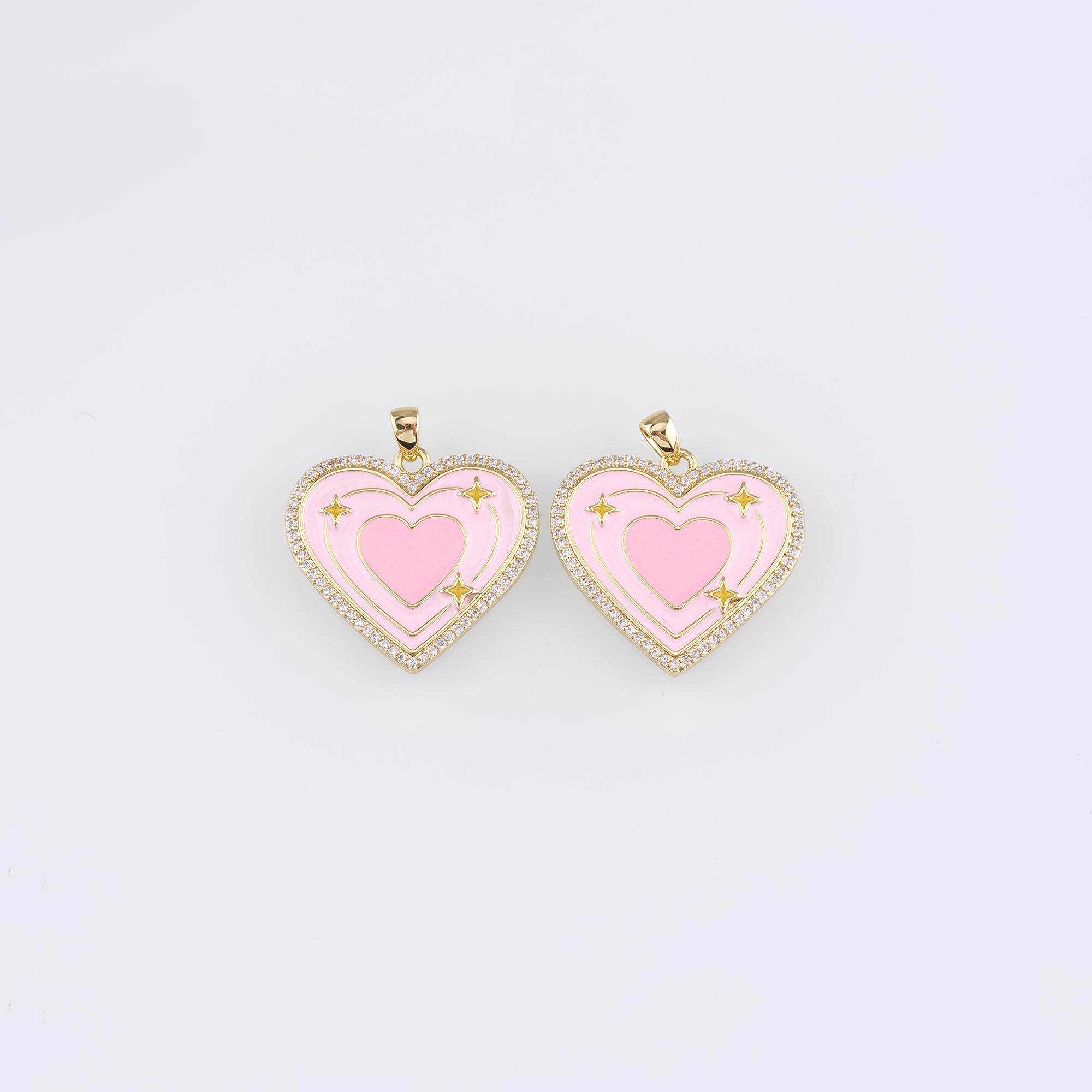 18K Gold Filled Heart Pendant,Enamel Heart Charm Earrings Necklace for DIY Jewelry Making Supply