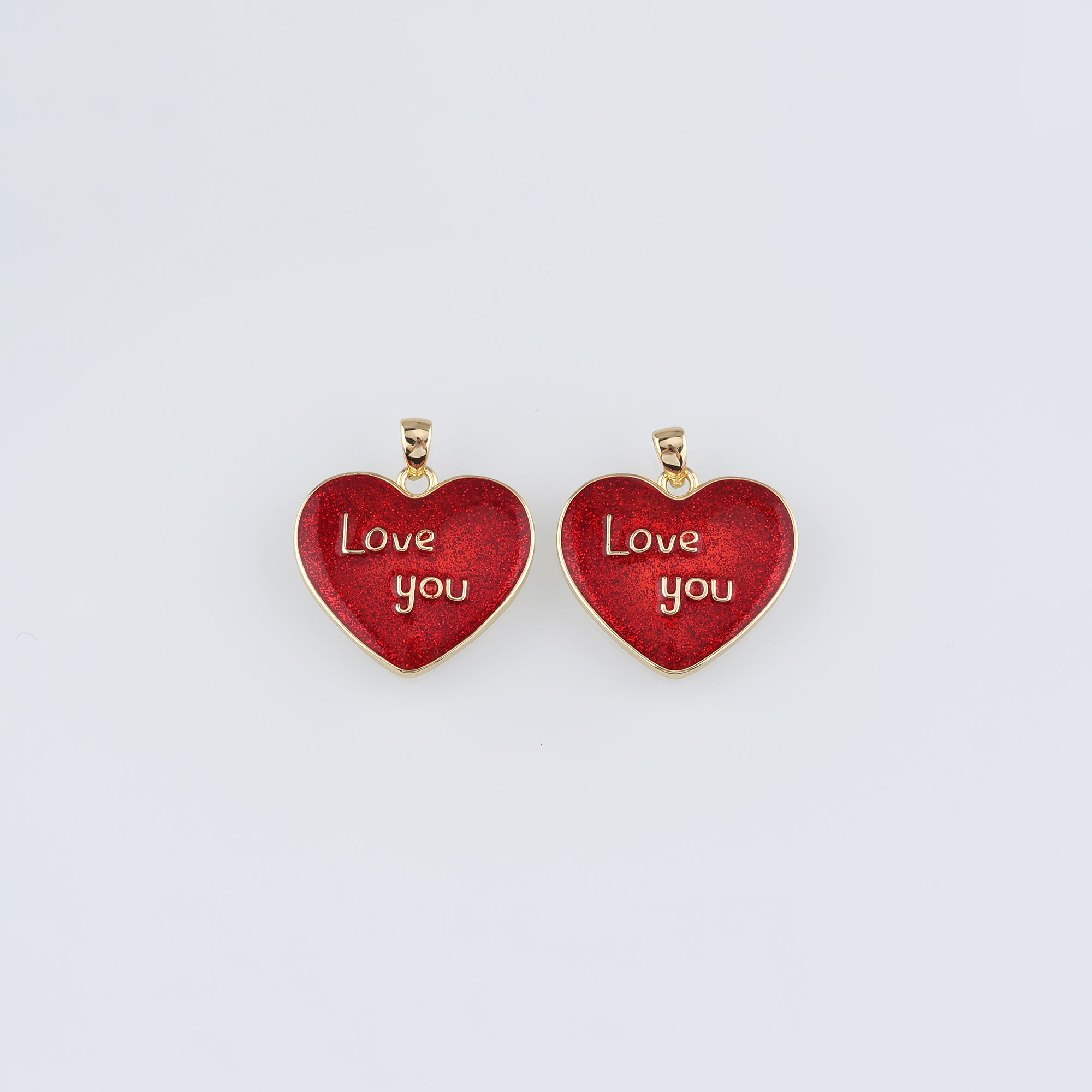 18K Gold Filled Love Heart Pendant,Enamel Heart Charm Earrings Necklace for DIY Jewelry Making Supply