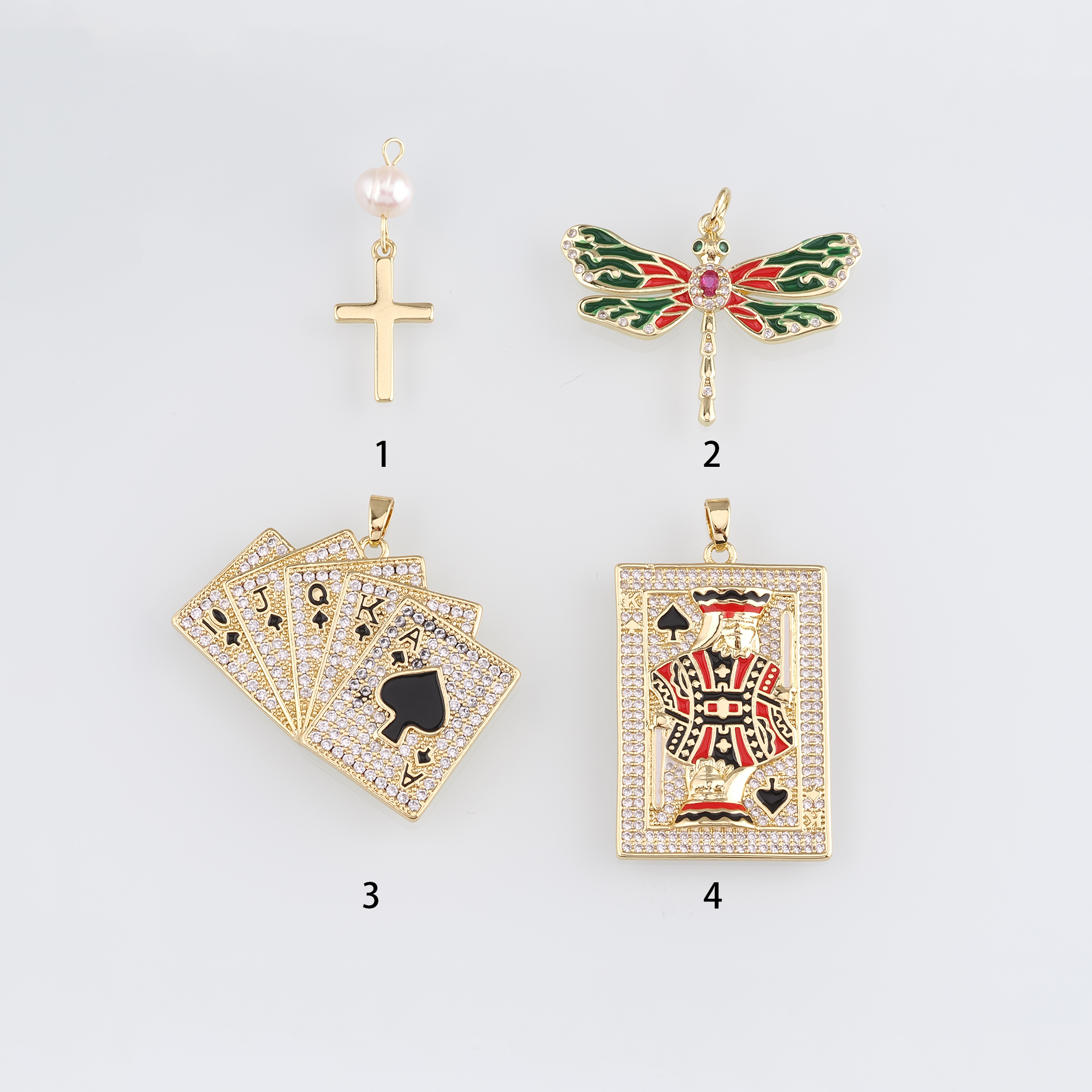 18K Gold Filled Poker Pendant,Cross Charm,Enamel Dragonfly Earrings Necklace for DIY Jewelry Making Supply