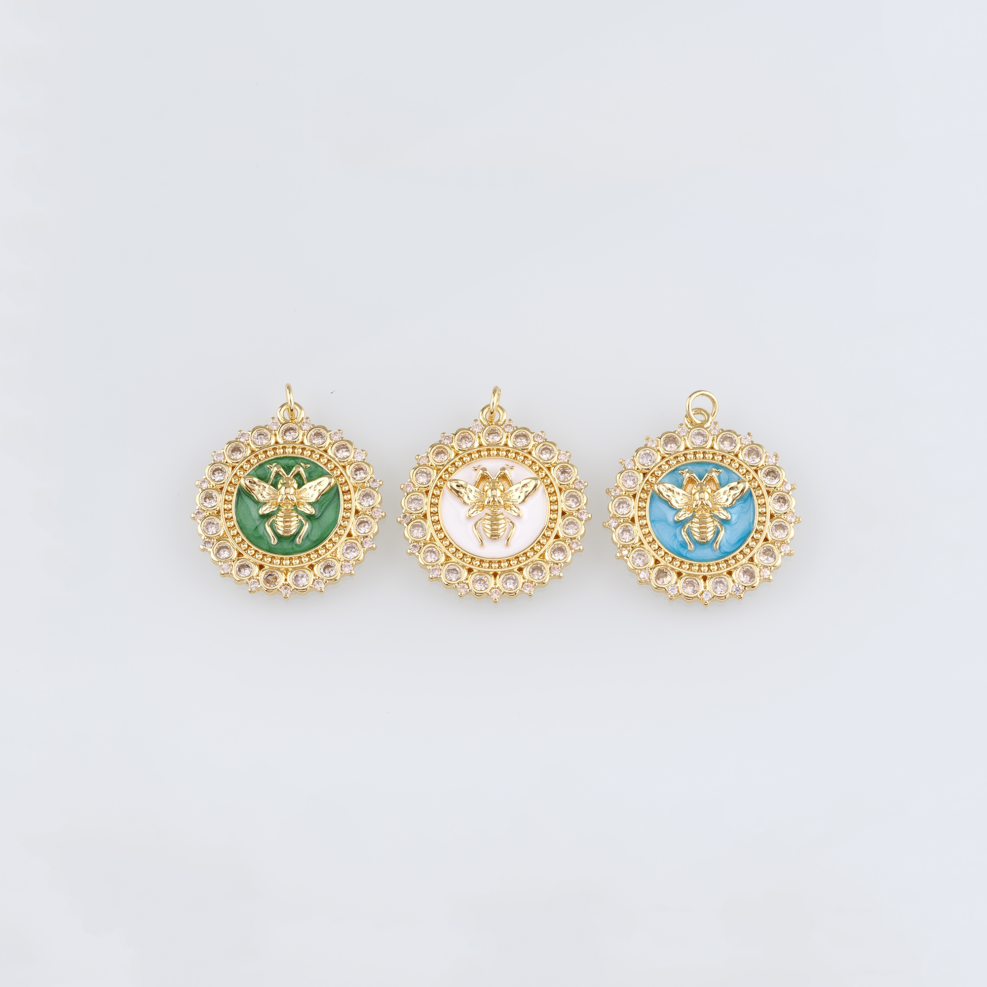18K Gold Filled Bee Pendant,Enamel Bee Charm Earrings Necklace for DIY Jewelry Making Supply