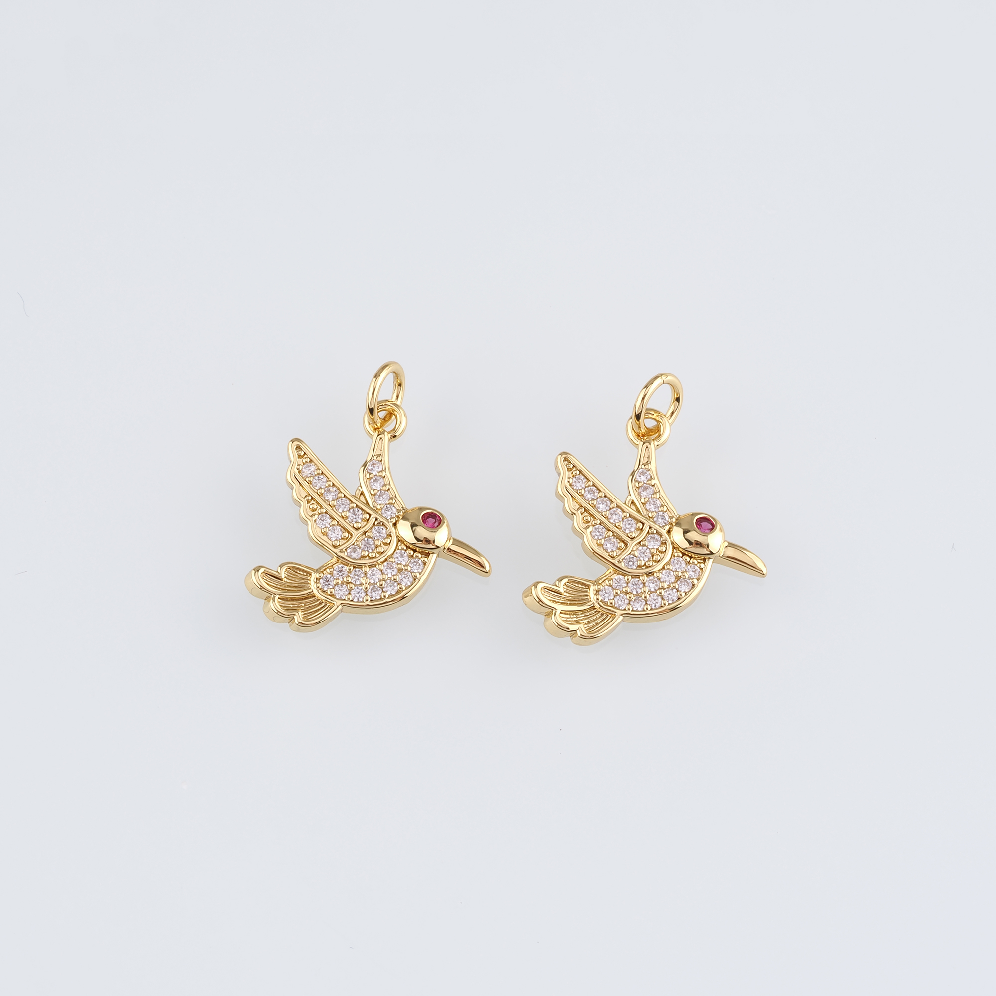 18K Gold Filled Bird Pendant,CZ Micro Pave Bird Charm Earrings Necklace for DIY Jewelry Making Supply