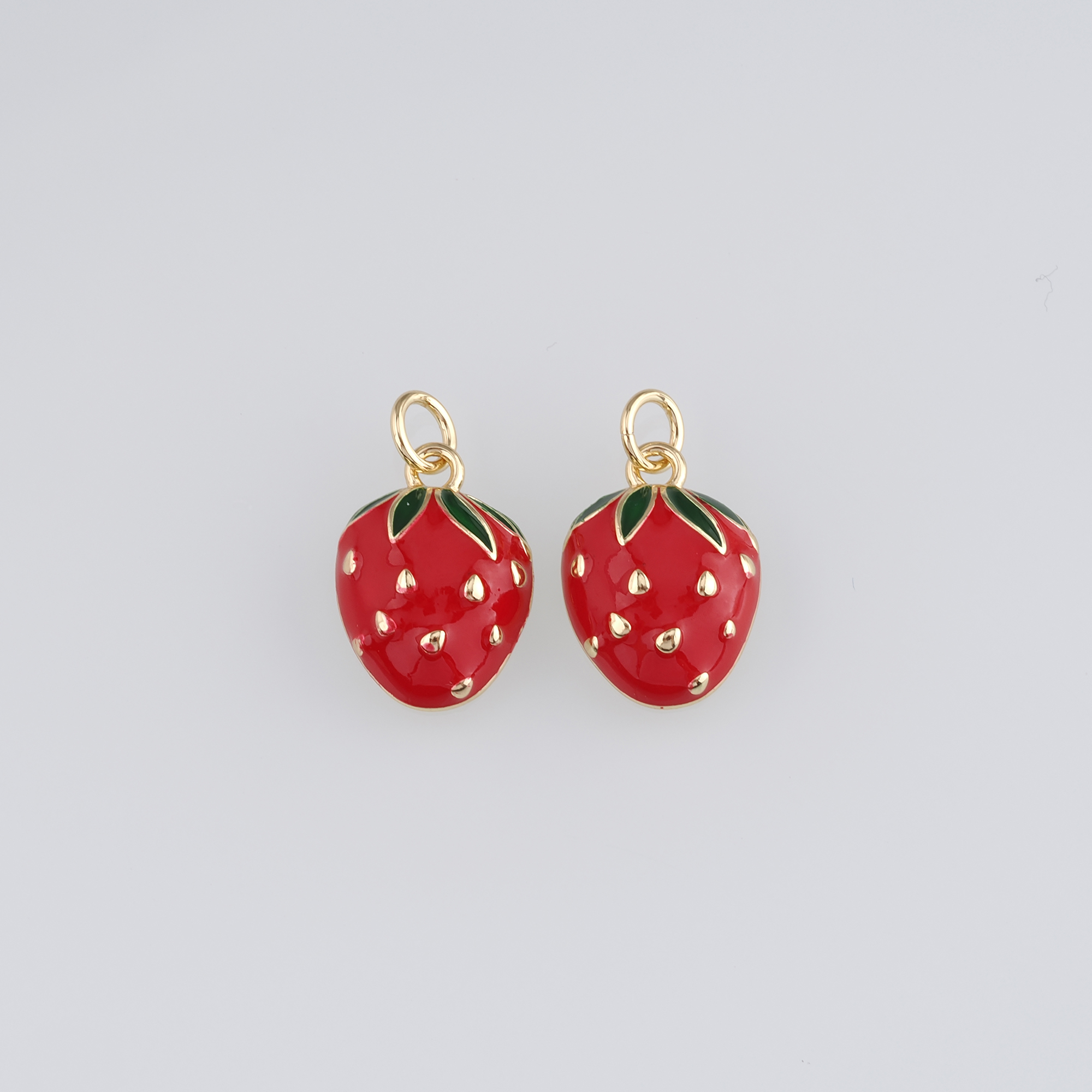 18K Gold Filled Strawberry Pendant,Enamel Fruit Charm Earrings Necklace for DIY Jewelry Making Supply