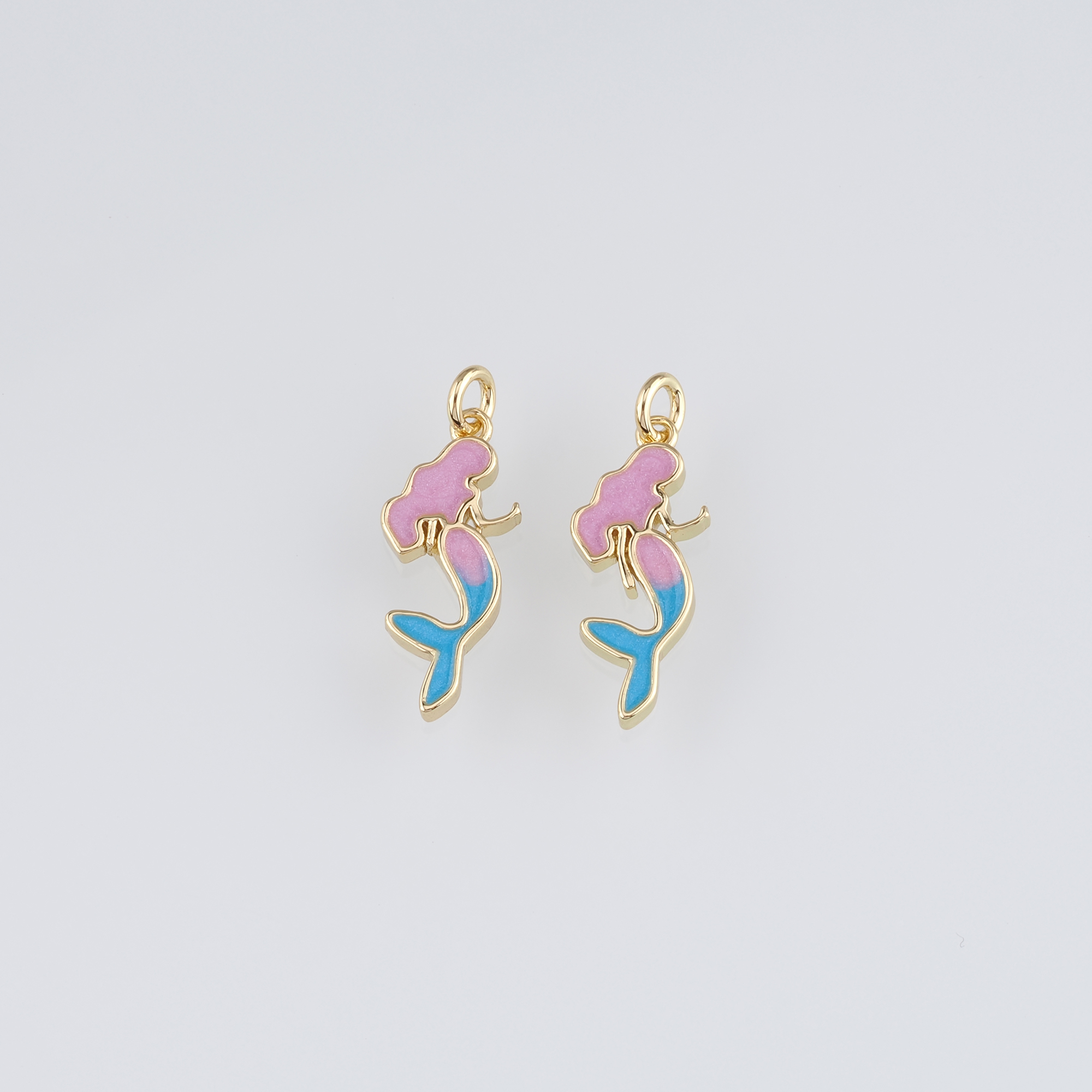 18K Gold Filled Mermaid Pendant,Enamel Mermaid Charm Earrings Necklace for DIY Jewelry Making Supply