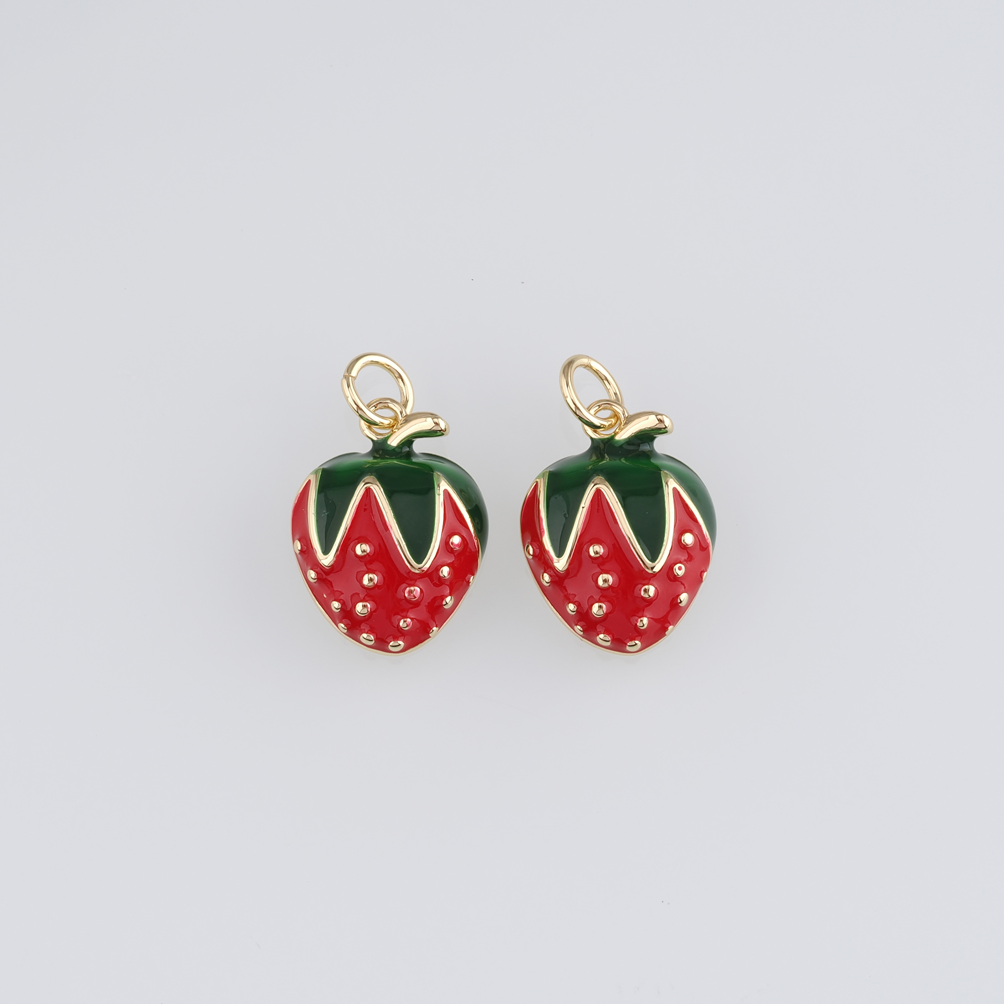 18K Gold Filled Strawberry Pendant,Enamel Fruit Charm Earrings Necklace for DIY Jewelry Making Supply