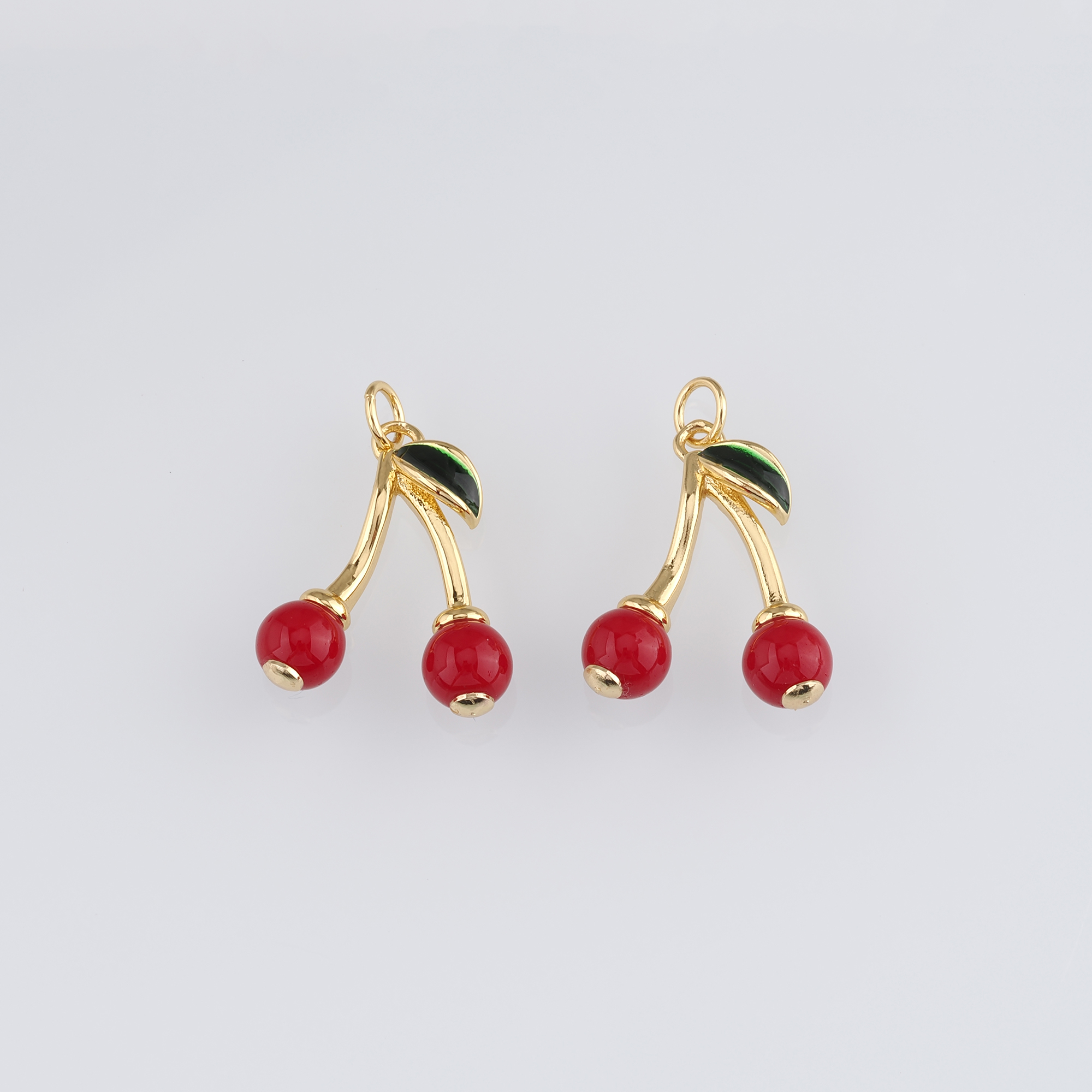 18K Gold Filled Cherry Pendant,Fruit Charm,Enamel Cherry Earrings Necklace for DIY Jewelry Making Supply
