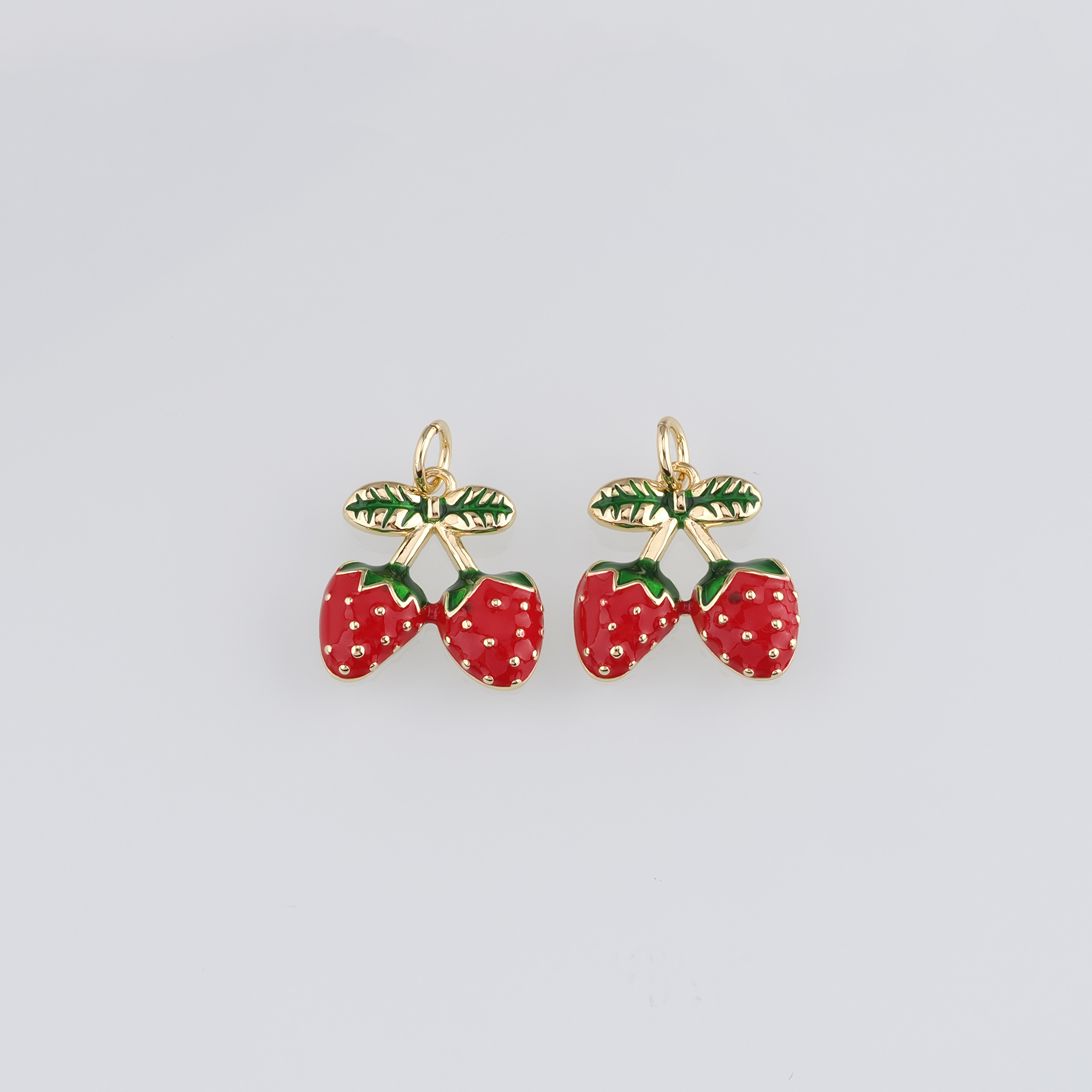 18K Gold Filled Strawberry Pendant,Enamel Fruit Charm Earrings Necklace for DIY Jewelry Making Supply