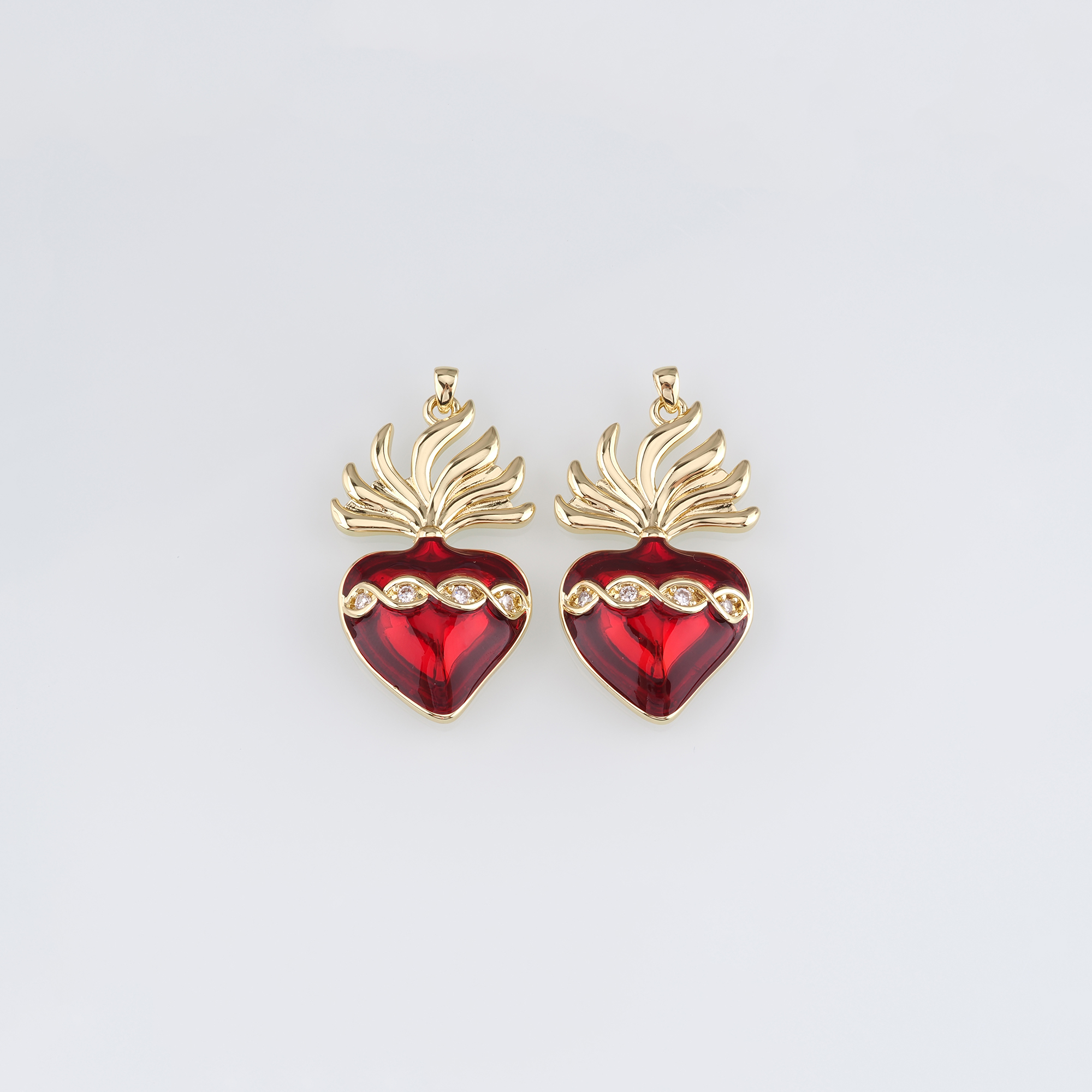 Gold Religious Charm,18K Gold Filled Sacred Heart Pendant,Enamel Sacred Heart Earrings Necklace for DIY Jewelry Making Supply