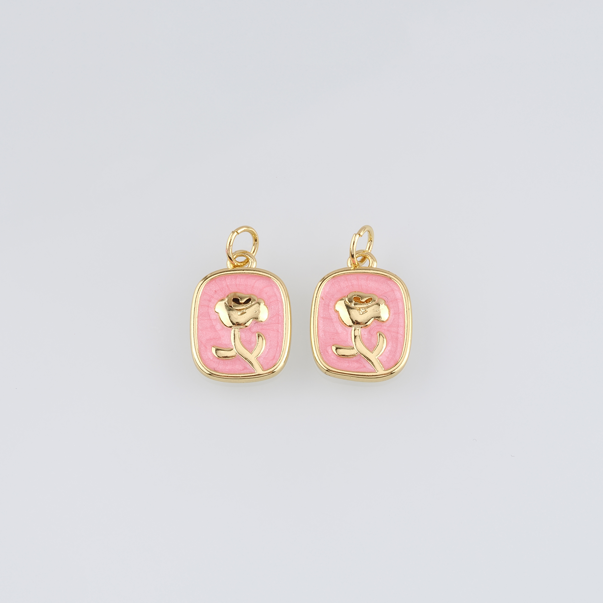 18K Gold Filled Rose Pendant,Enamel Flower Charm Earrings Necklace for DIY Jewelry Making Supply