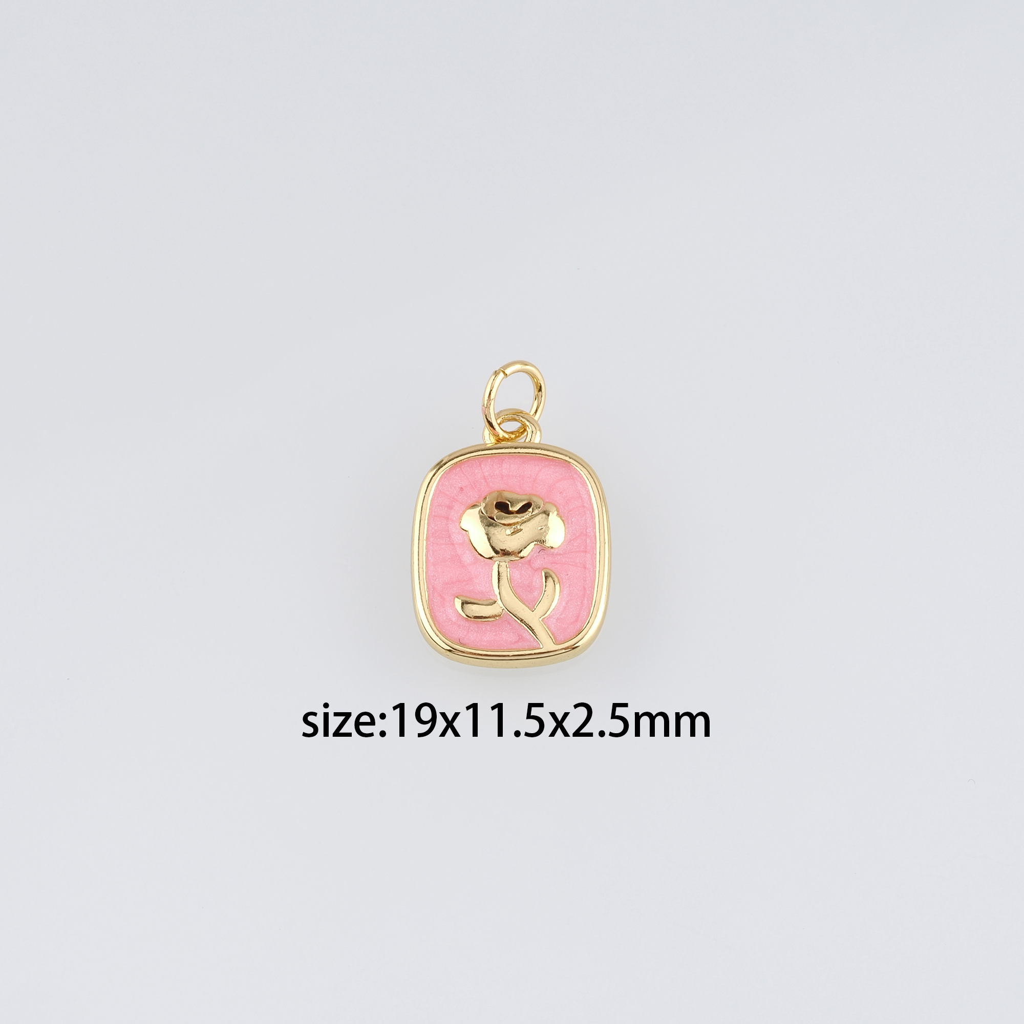 18K Gold Filled Rose Pendant,Enamel Flower Charm Earrings Necklace for DIY Jewelry Making Supply