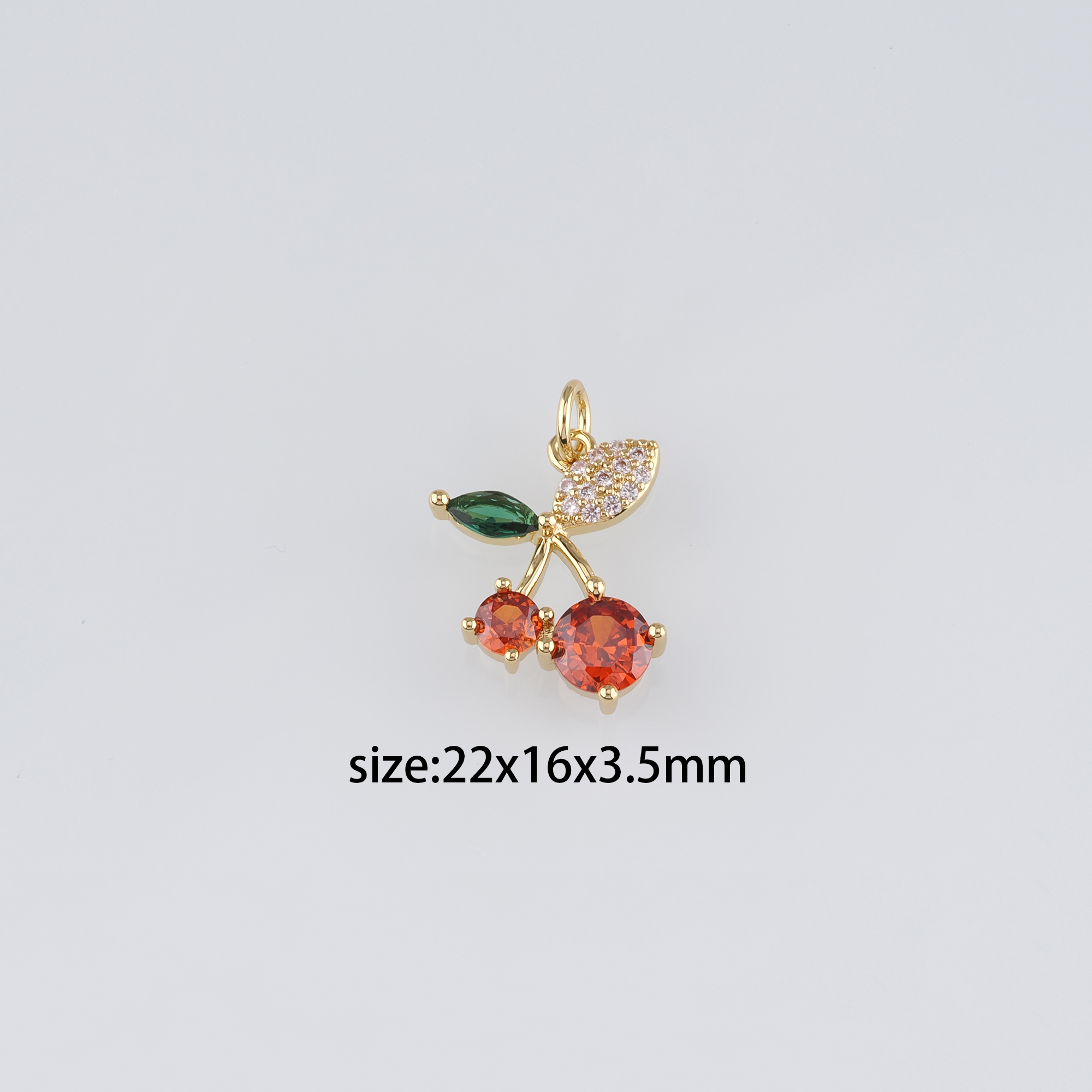 18K Gold Filled Cherry Pendant,Fruit Charm,CZ Micro Pave Cherry Earrings Necklace for DIY Jewelry Making Supply