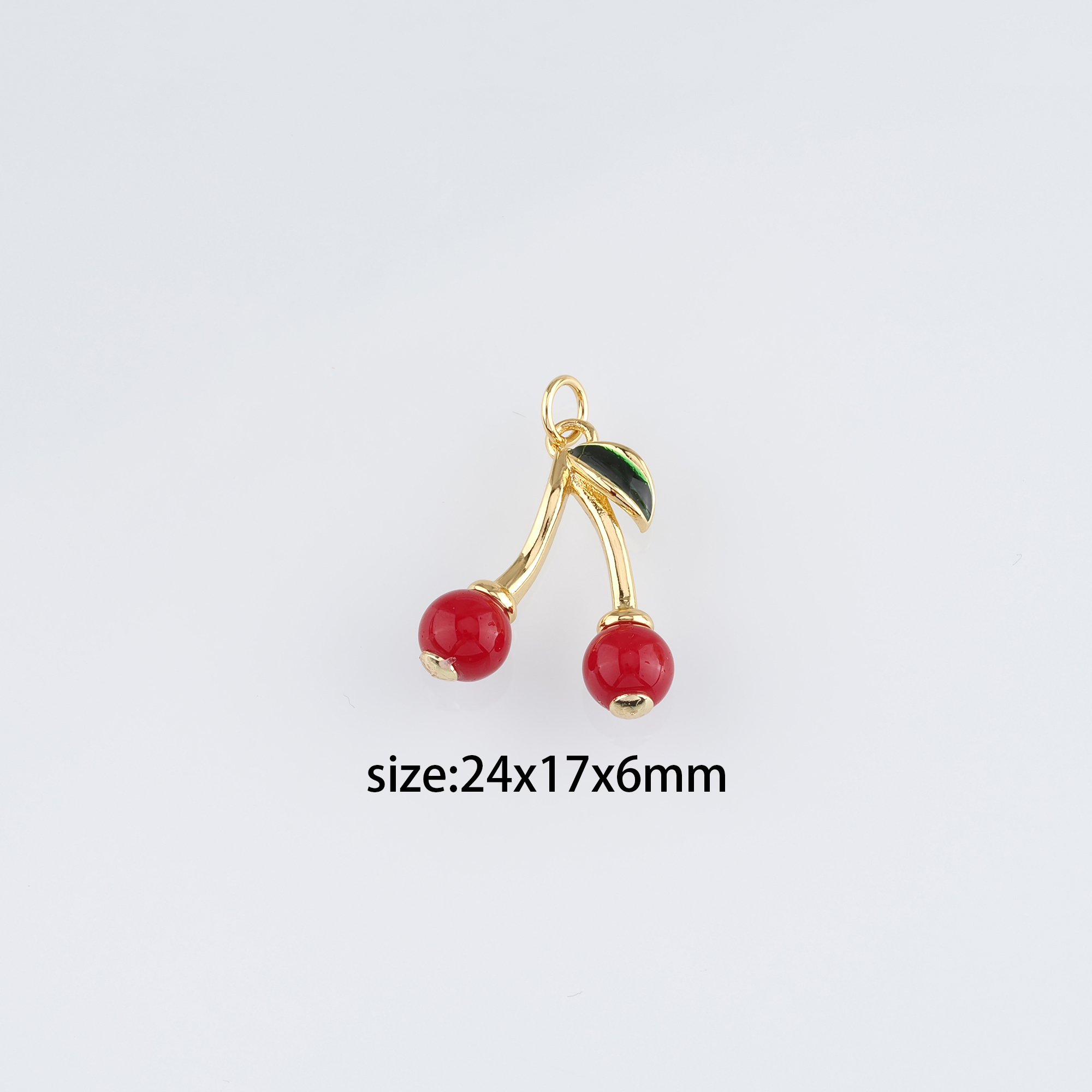 18K Gold Filled Cherry Pendant,Fruit Charm Earrings Necklace for DIY Jewelry Making Supply