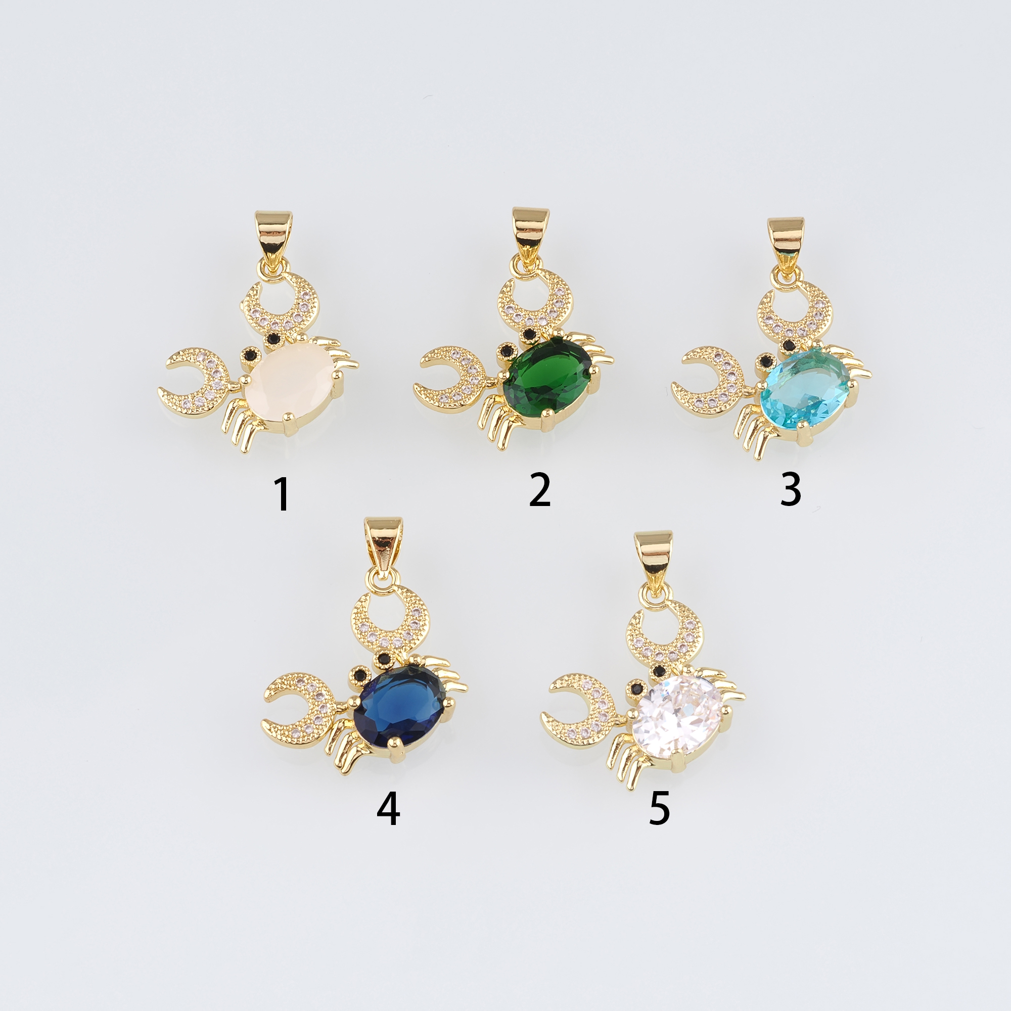 18K Gold Filled Crab Pendant,CZ Micro Pave Crab Charm Earrings Necklace for DIY Jewelry Making Supply