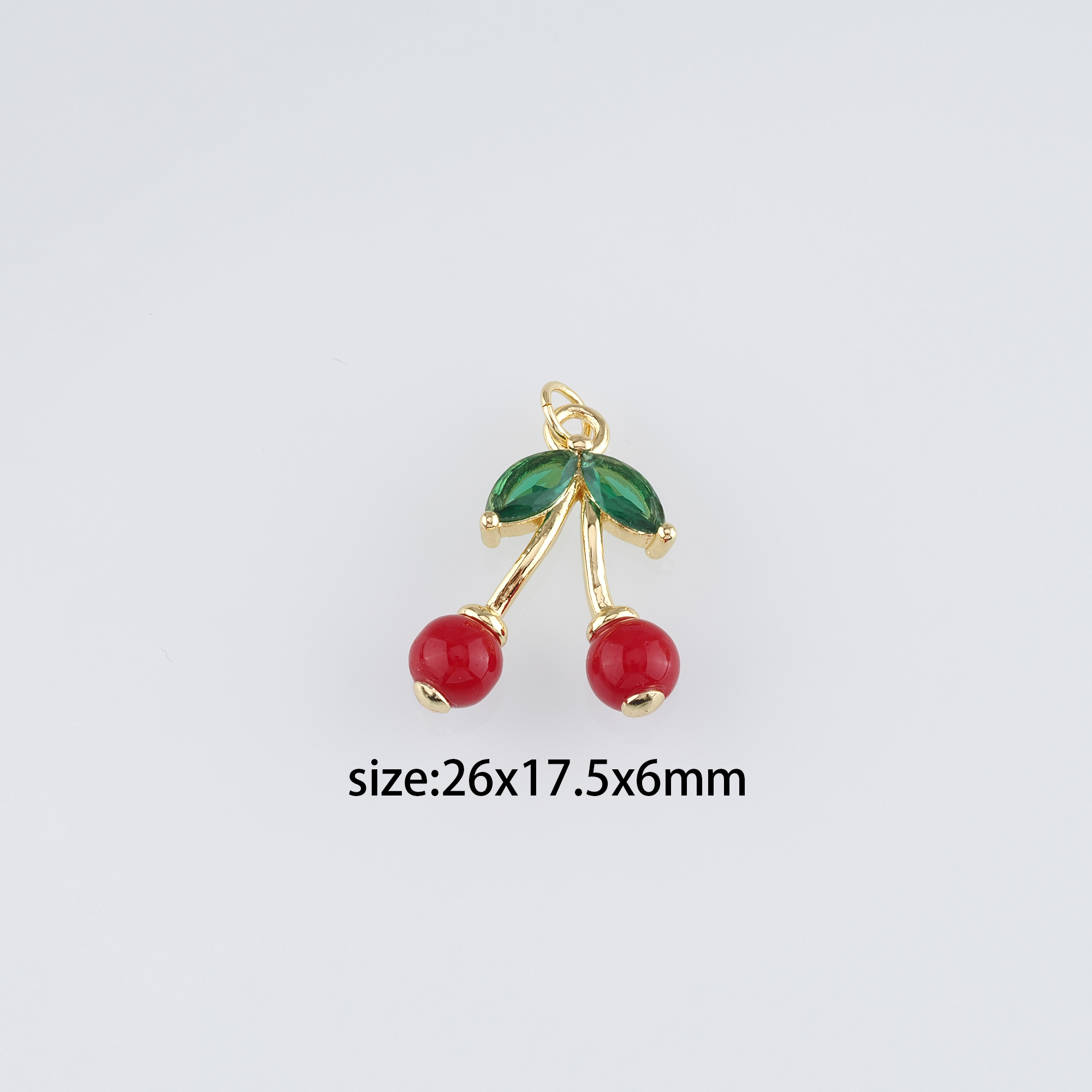 18K Gold Filled Cherry Pendant,Fruit Charm,CZ Micro Pave Cherry Earrings Necklace for DIY Jewelry Making Supply