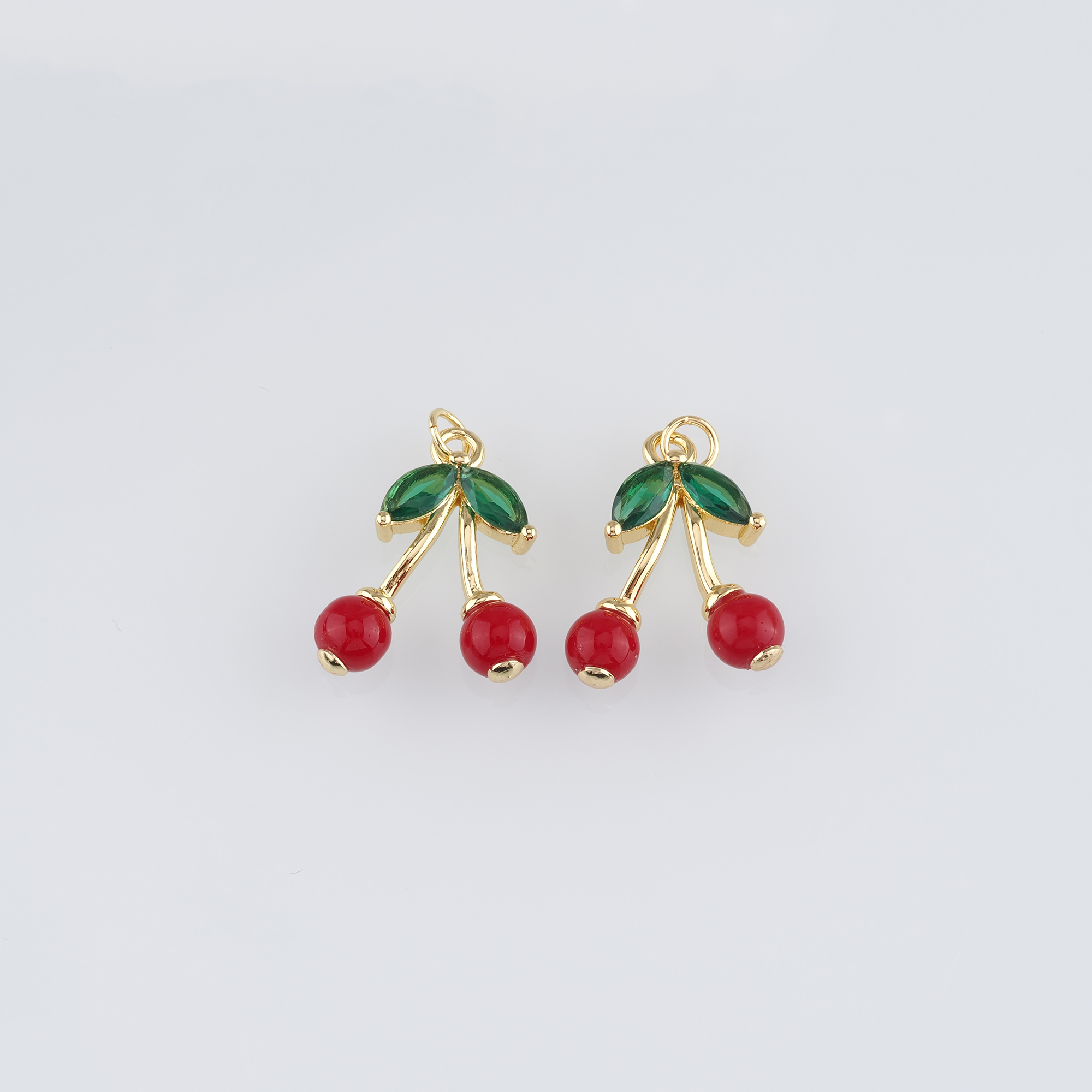 18K Gold Filled Cherry Pendant,Fruit Charm,CZ Micro Pave Cherry Earrings Necklace for DIY Jewelry Making Supply