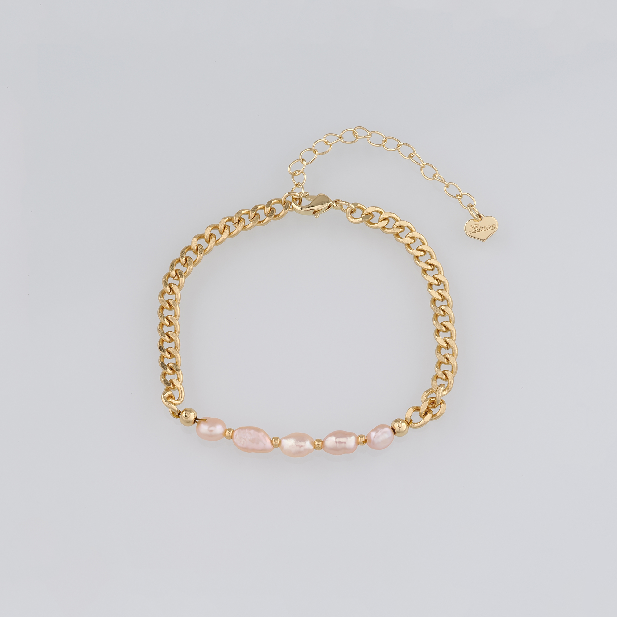 18K Gold Filled Cuban Chain Bracelet,Pearl Beaded Bracelet,Gold Chain Bracelet,Ladies Bracelet,Gift For Her