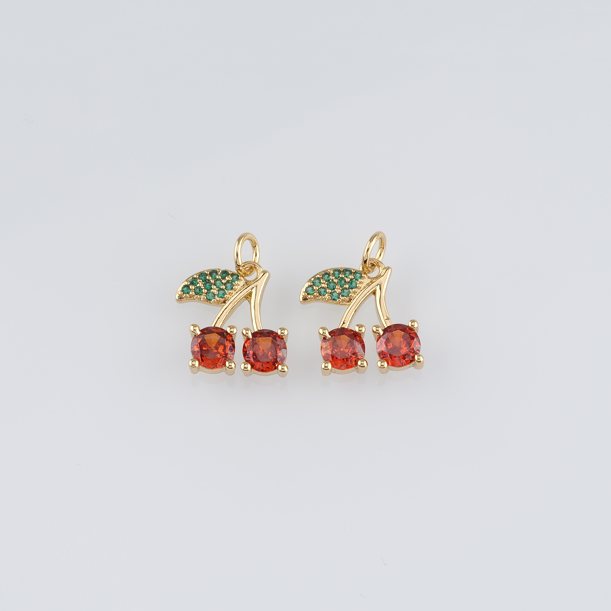 18K Gold Filled Cherry Pendant,Fruit Charm,CZ Micro Pave Cherry Earrings Necklace for DIY Jewelry Making Supply