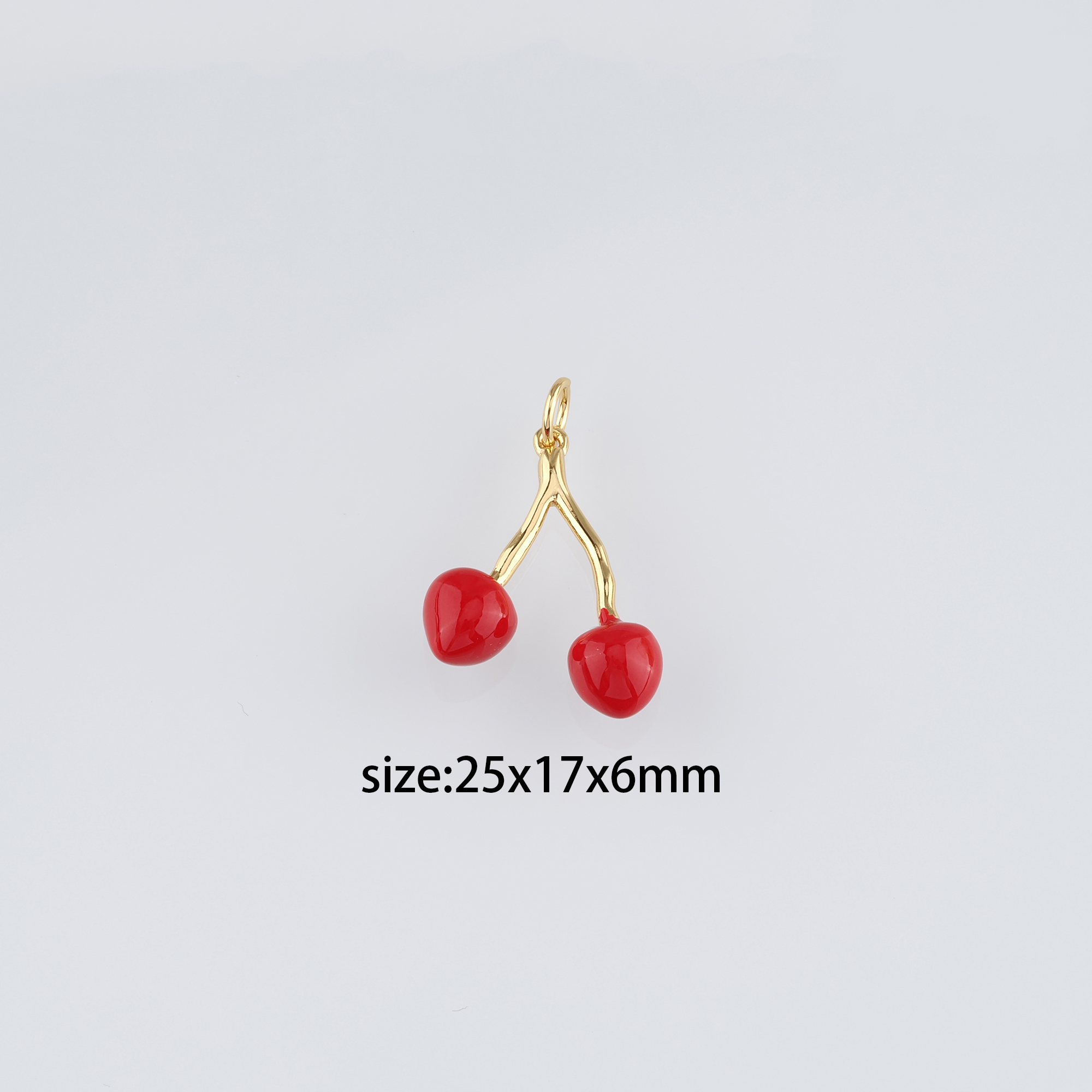 18K Gold Filled Cherry Pendant,Fruit Charm,Enamel Cherry Earrings Necklace for DIY Jewelry Making Supply