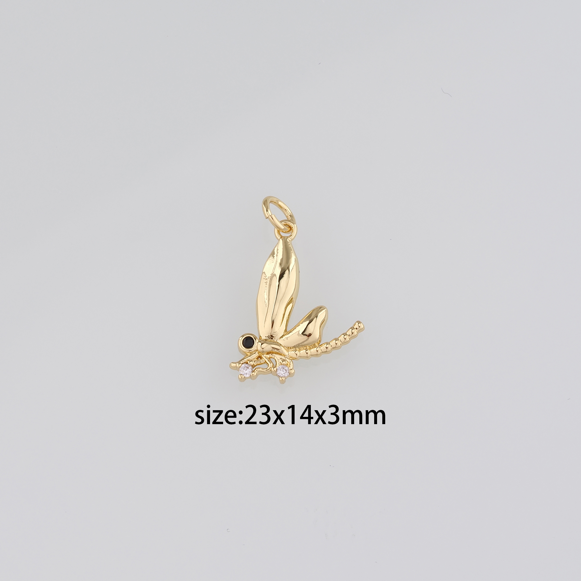 18K Gold Filled Dragonfly Pendant,CZ Micro Pave Insect Charm Earrings Necklace for DIY Jewelry Making Supply