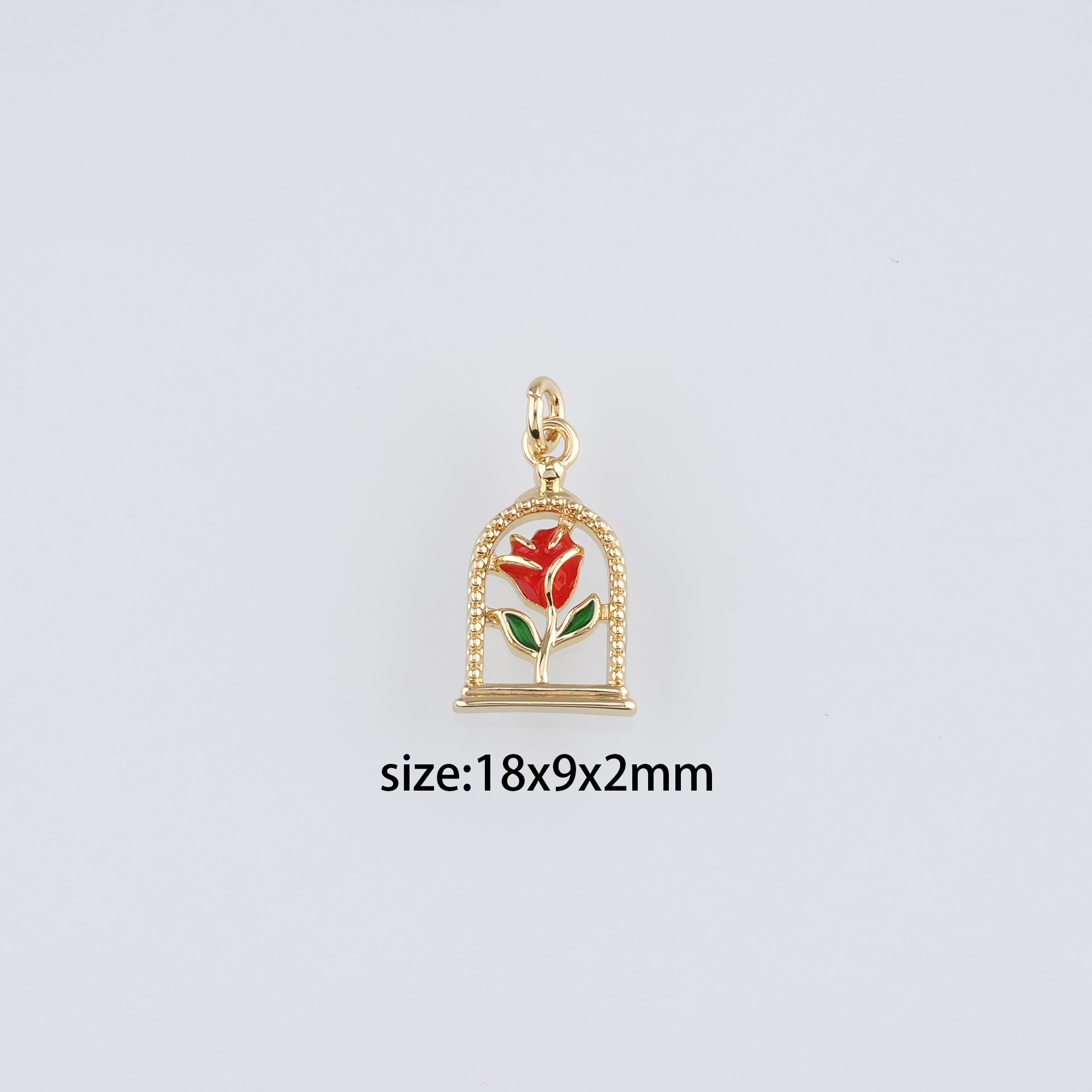 18K Gold Filled Rose Pendant,Enamel Rose Charm Earrings Necklace for DIY Jewelry Making Supply