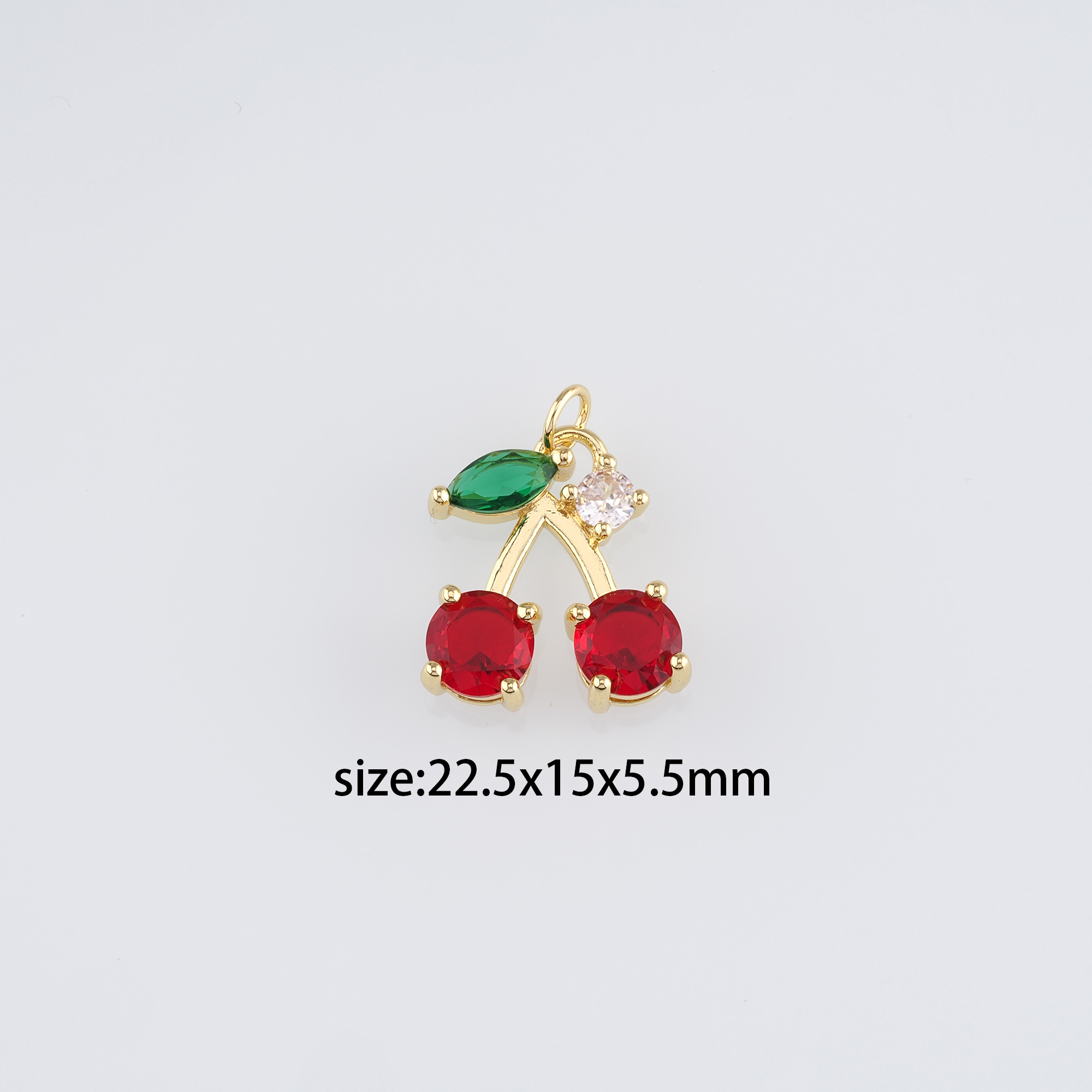 18K Gold Filled Cherry Pendant,Fruit Charm,CZ Micro Pave Cherry Earrings Necklace for DIY Jewelry Making Supply