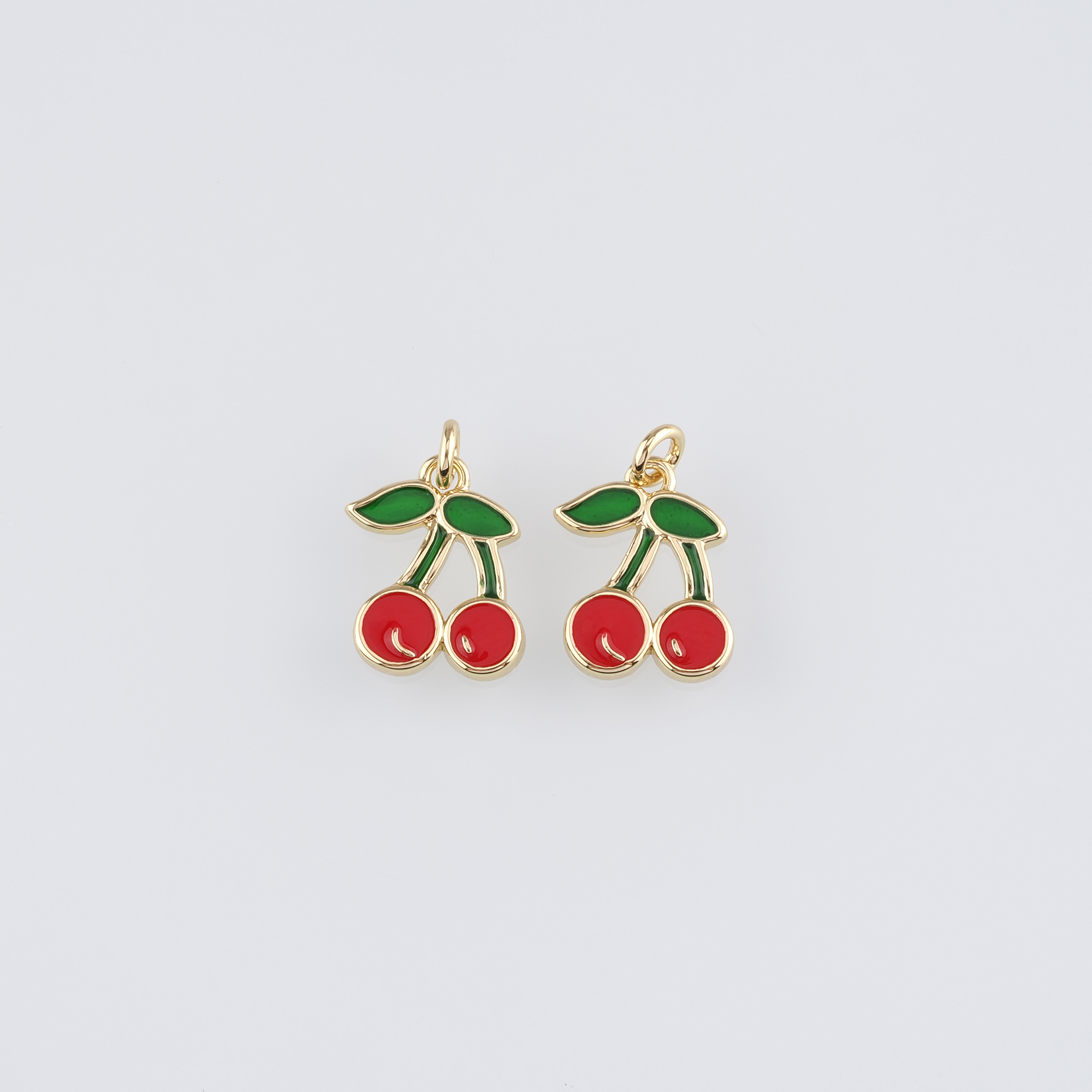 18K Gold Filled Cherry Pendant,Fruit Charm,Enamel Cherry Earrings Necklace for DIY Jewelry Making Supply