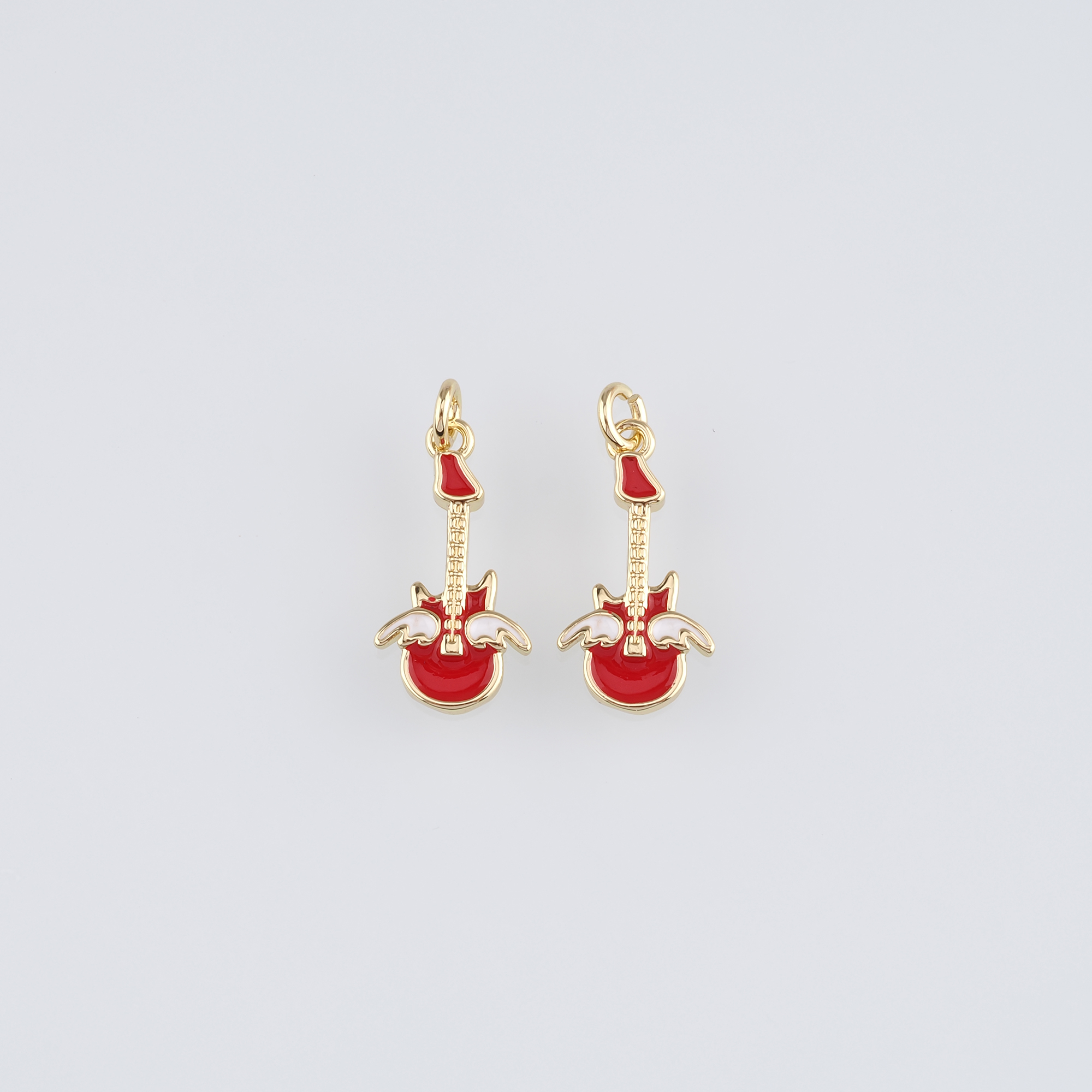 18K Gold Filled Guitar Pendant,Enamel Instrument Charm Earrings Necklace for DIY Jewelry Making Supply