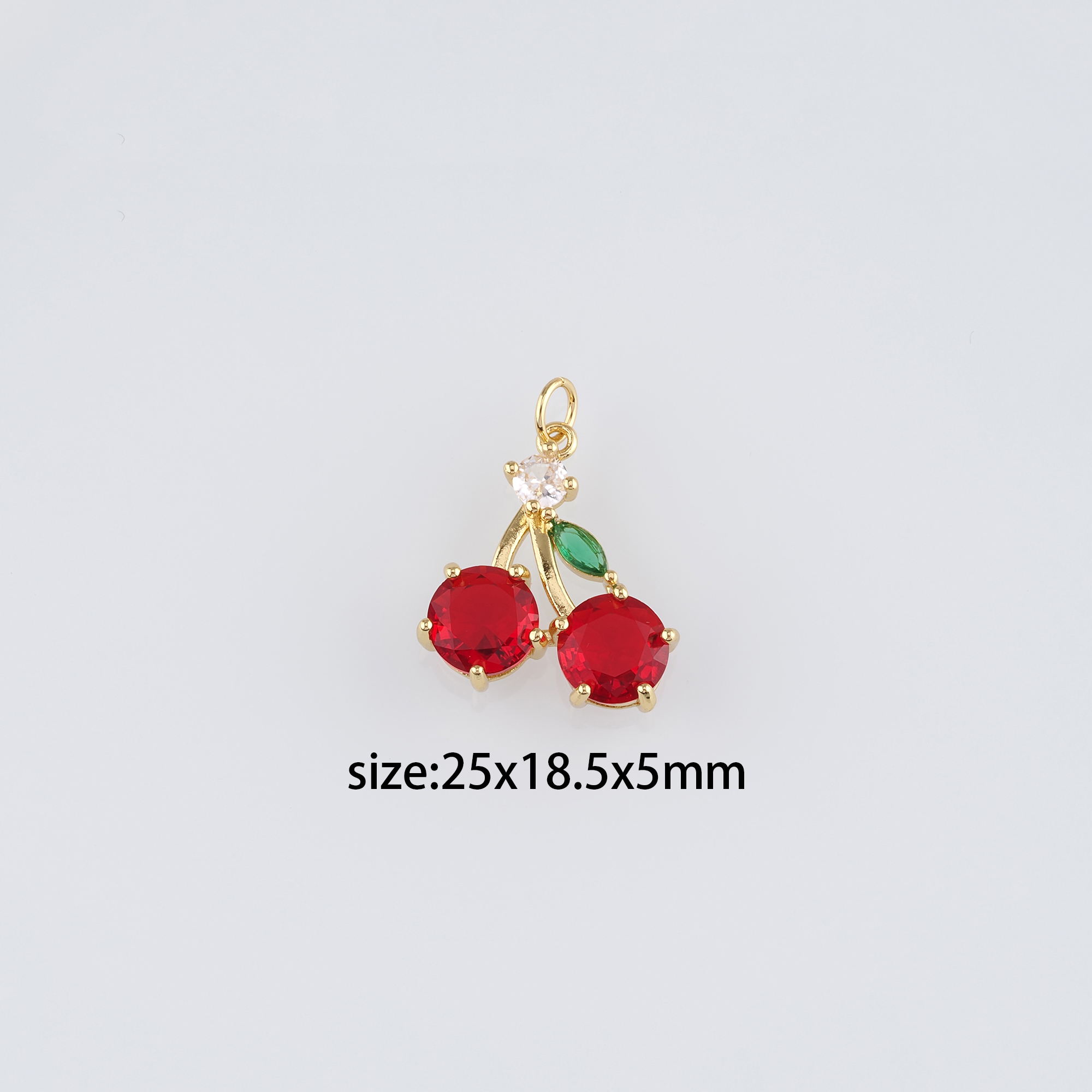 18K Gold Filled Cherry Pendant,Fruit Charm,CZ Micro Pave Cherry Earrings Necklace for DIY Jewelry Making Supply