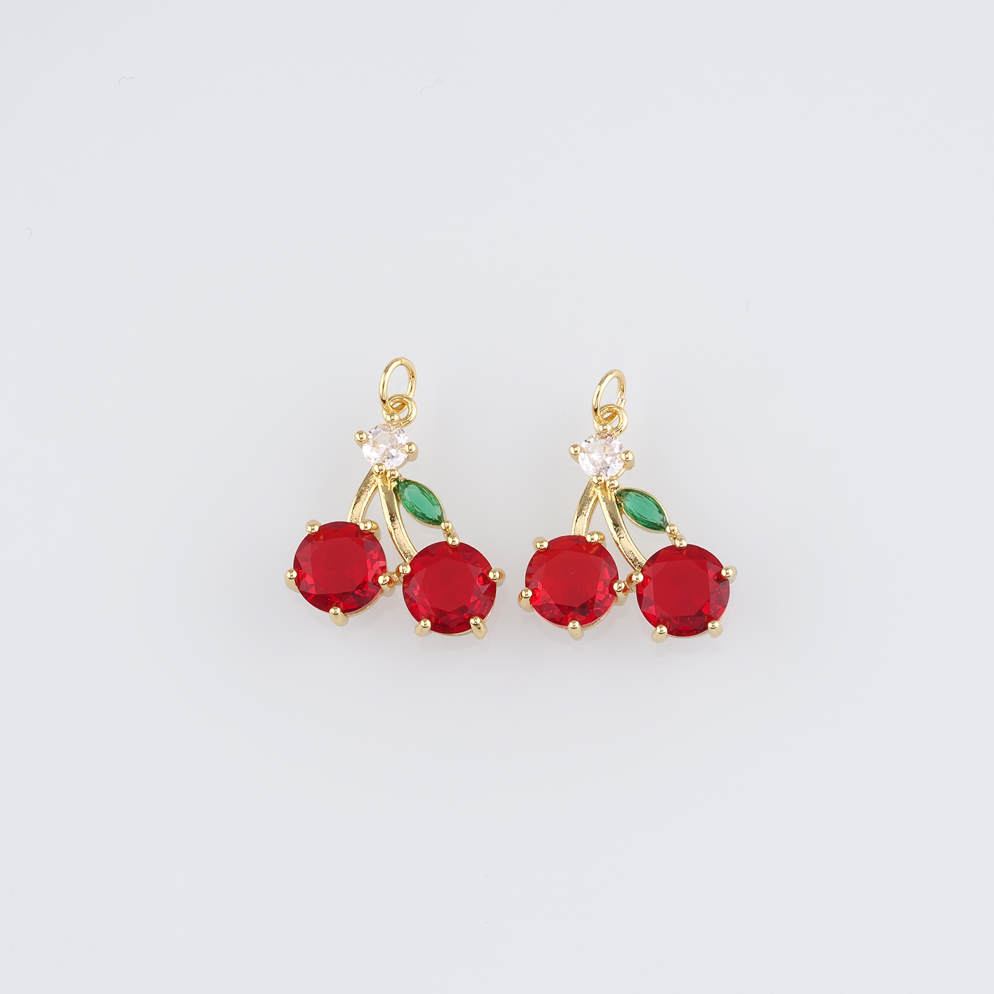 18K Gold Filled Cherry Pendant,Fruit Charm,CZ Micro Pave Cherry Earrings Necklace for DIY Jewelry Making Supply