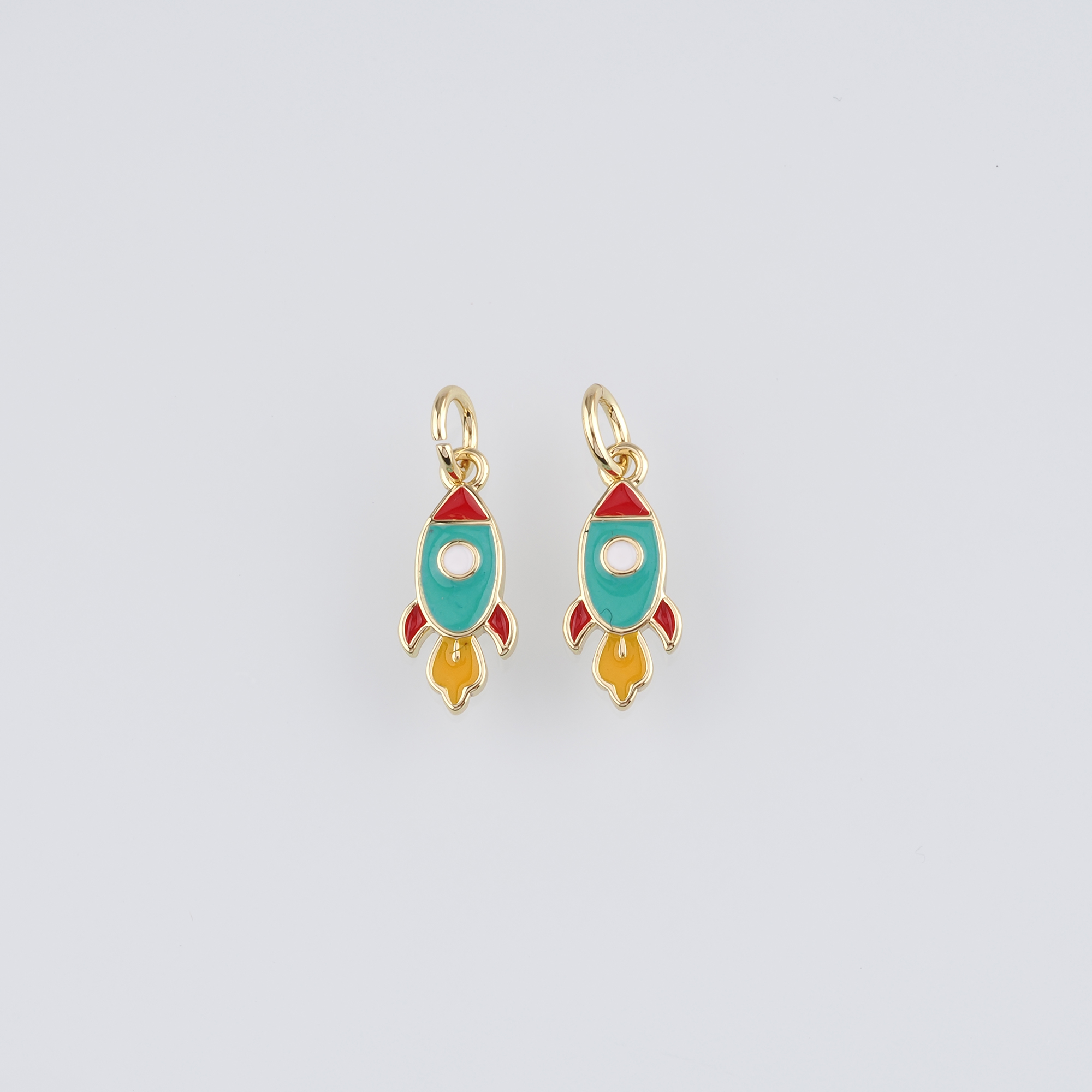 18K Gold Filled Rocket Pendant,Enamel Rocket Charm Earrings Necklace for DIY Jewelry Making Supply