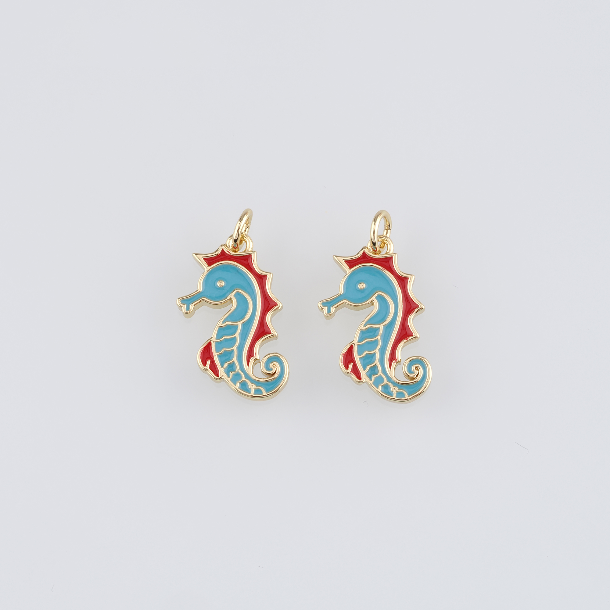 18K Gold Filled Seahorse Pendant,Enamel Seahorse Charm Earrings Necklace for DIY Jewelry Making Supply