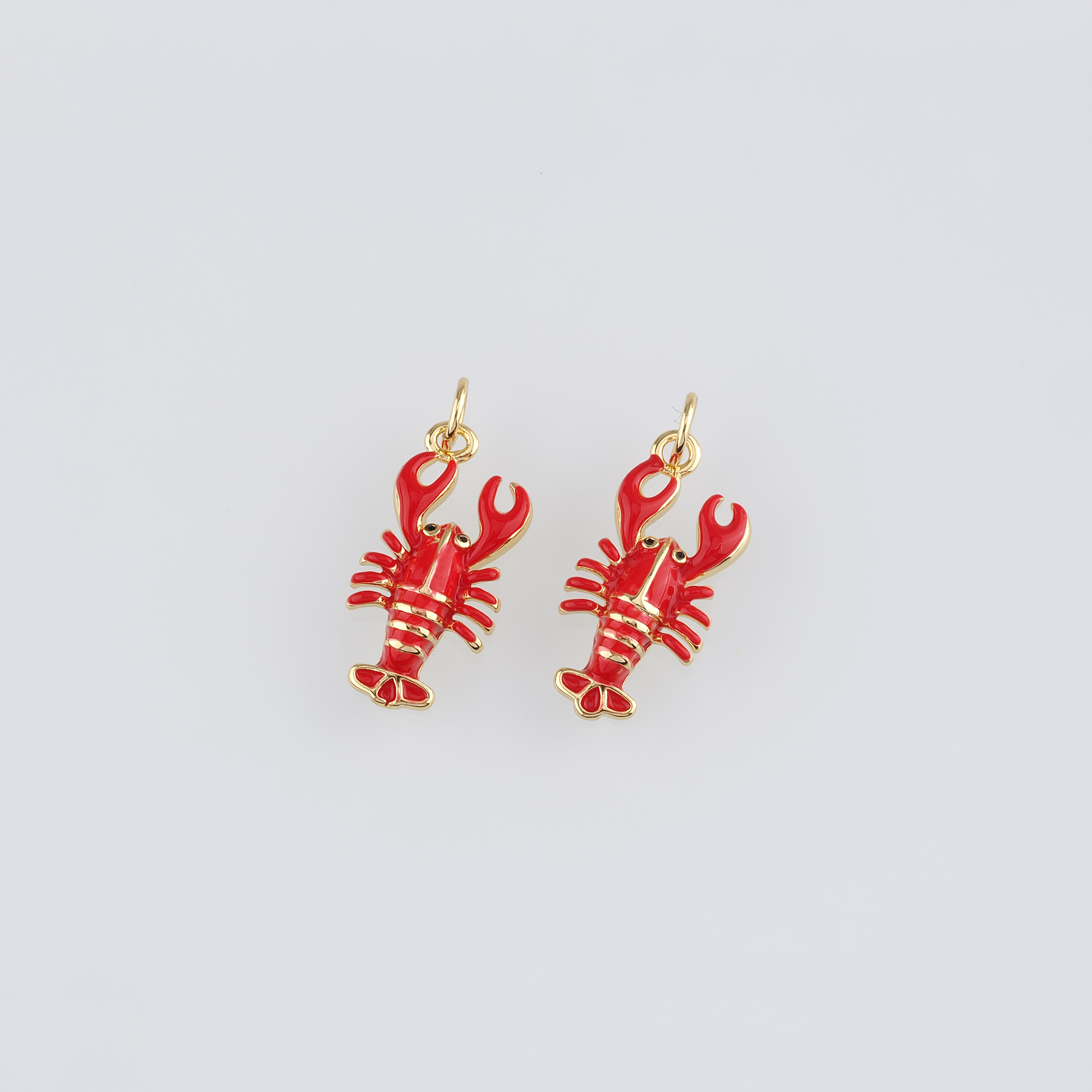 18K Gold Filled Lobster Pendant,Ocean Chamr,Enamel Lobster Earrings Necklace for DIY Jewelry Making Supply