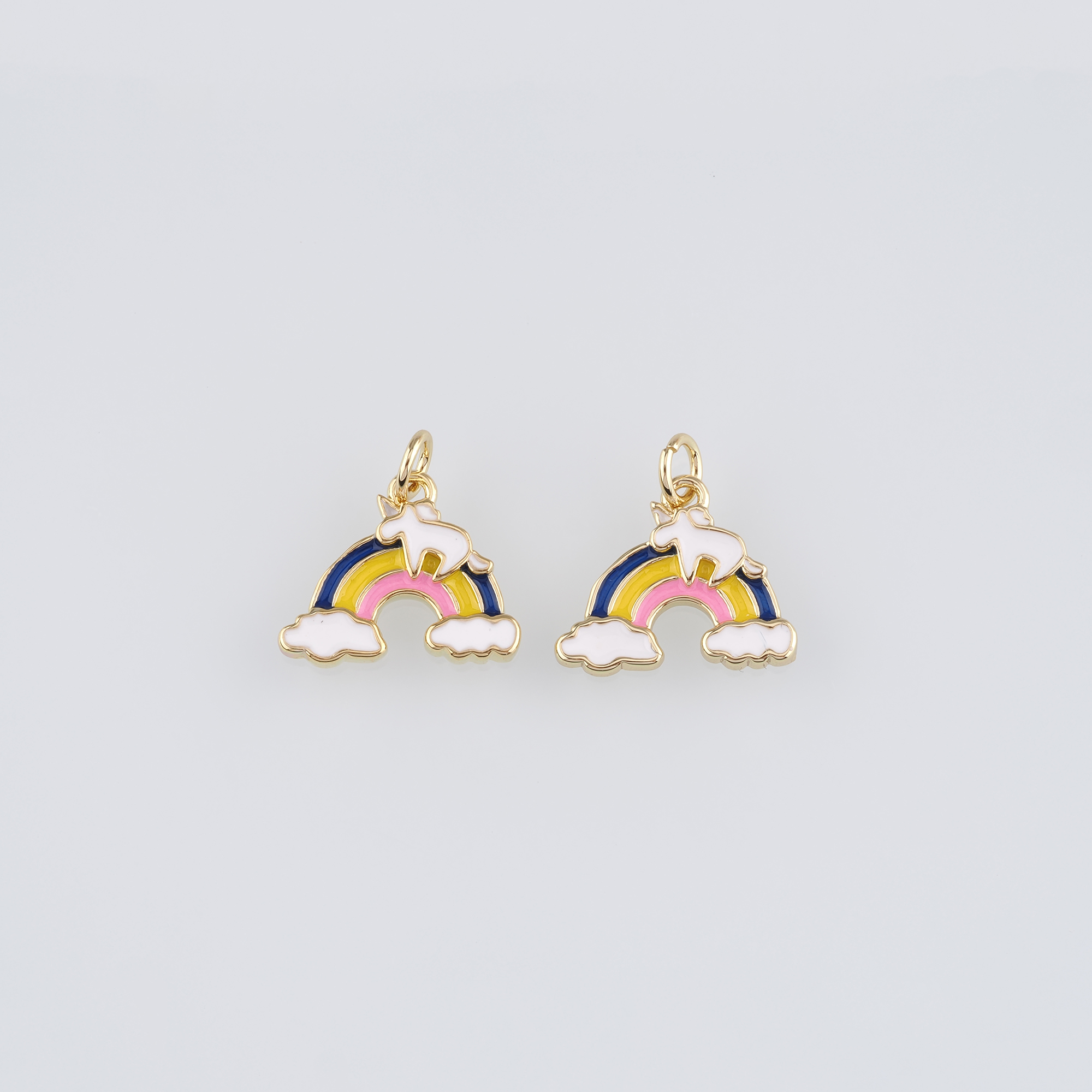 18K Gold Filled Rainbow Pendant,Enamel Rainbow Charm Earrings Necklace for DIY Jewelry Making Supply