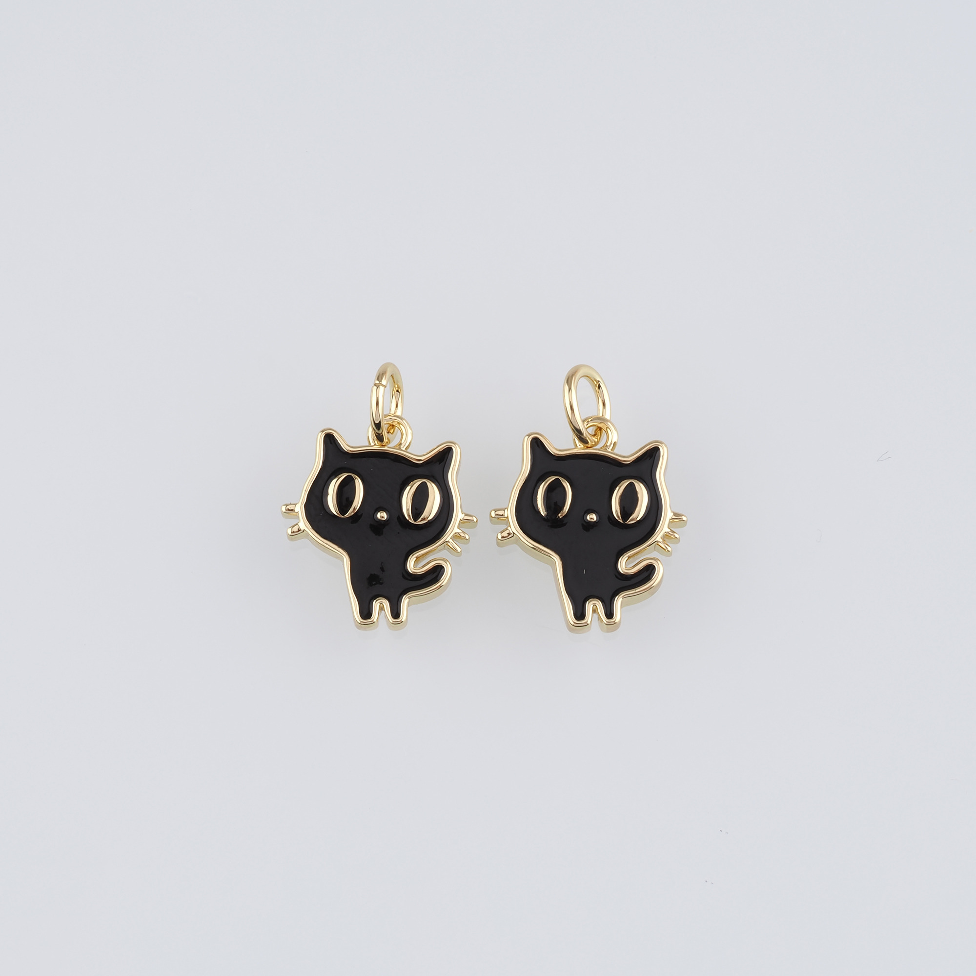 18K Gold Filled Cat Pendant,Animal Charm,Enamel Cat Earrings Necklace for DIY Jewelry Making Supply