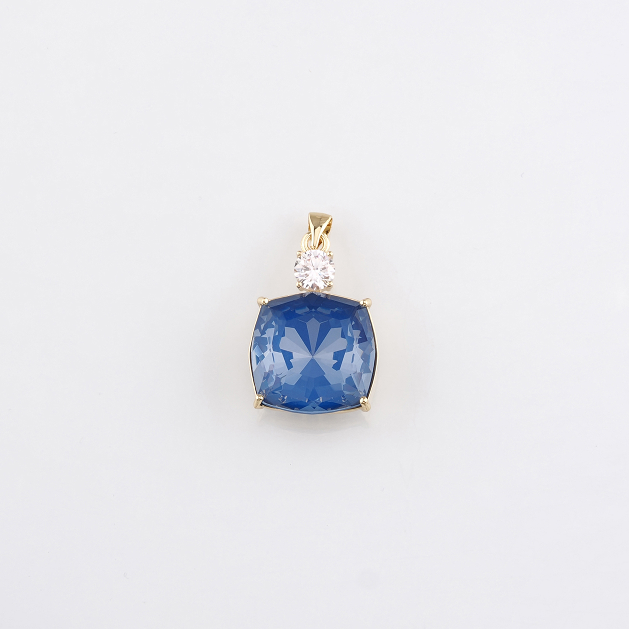 18K Gold Filled Square Pendant,Crystal Square Charm Earrings Necklace for DIY Jewelry Making Supply