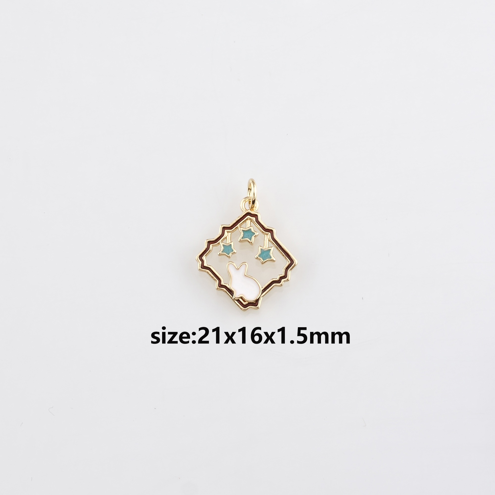 18K Gold Filled Rabbit Pendant,Enamel Animal Charm Earrings Necklace for DIY Jewelry Making Supply