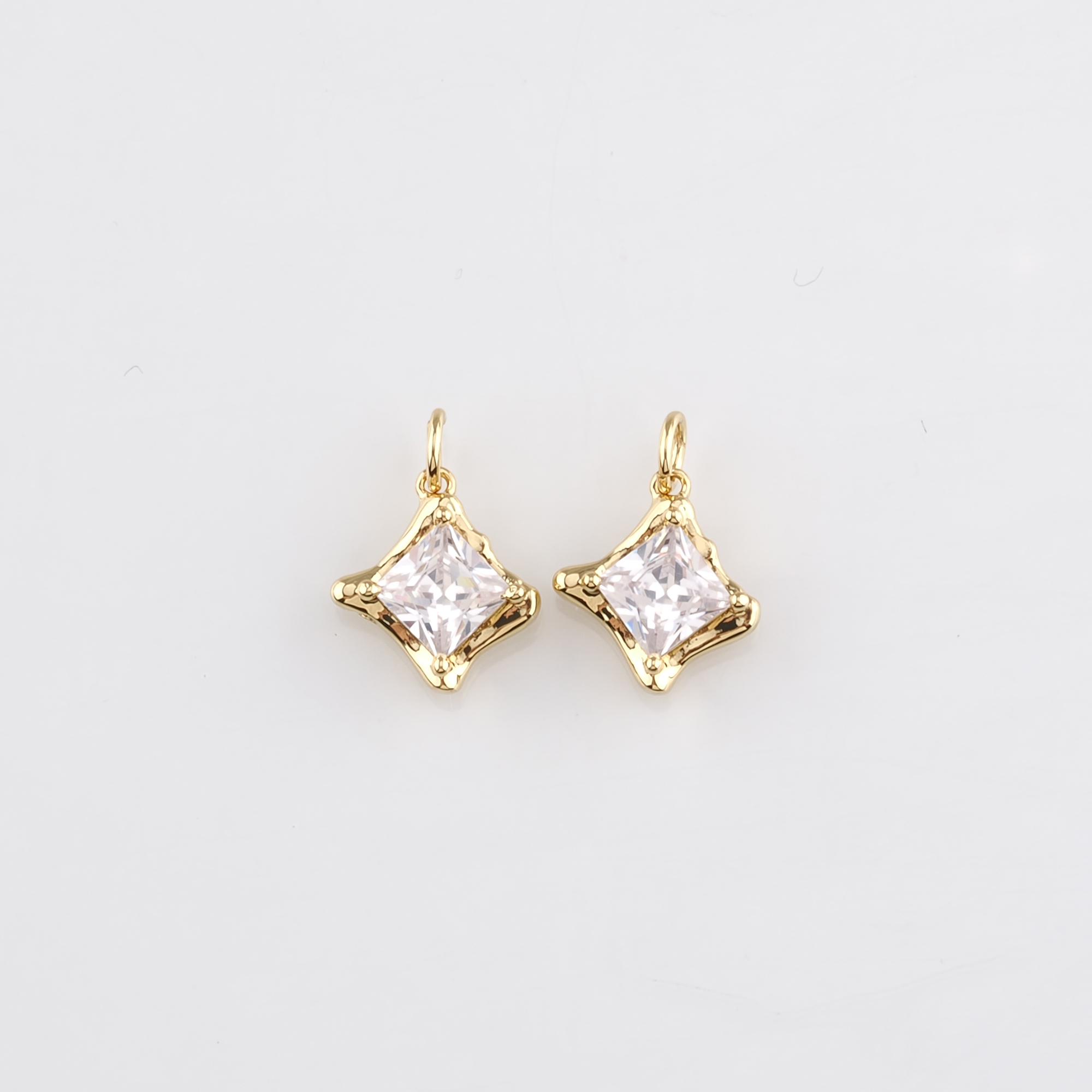 18K Gold Filled Rhombus Pendant,CZ Micro Pave Rhombus Charm Earrings Necklace for DIY Jewelry Making Supply