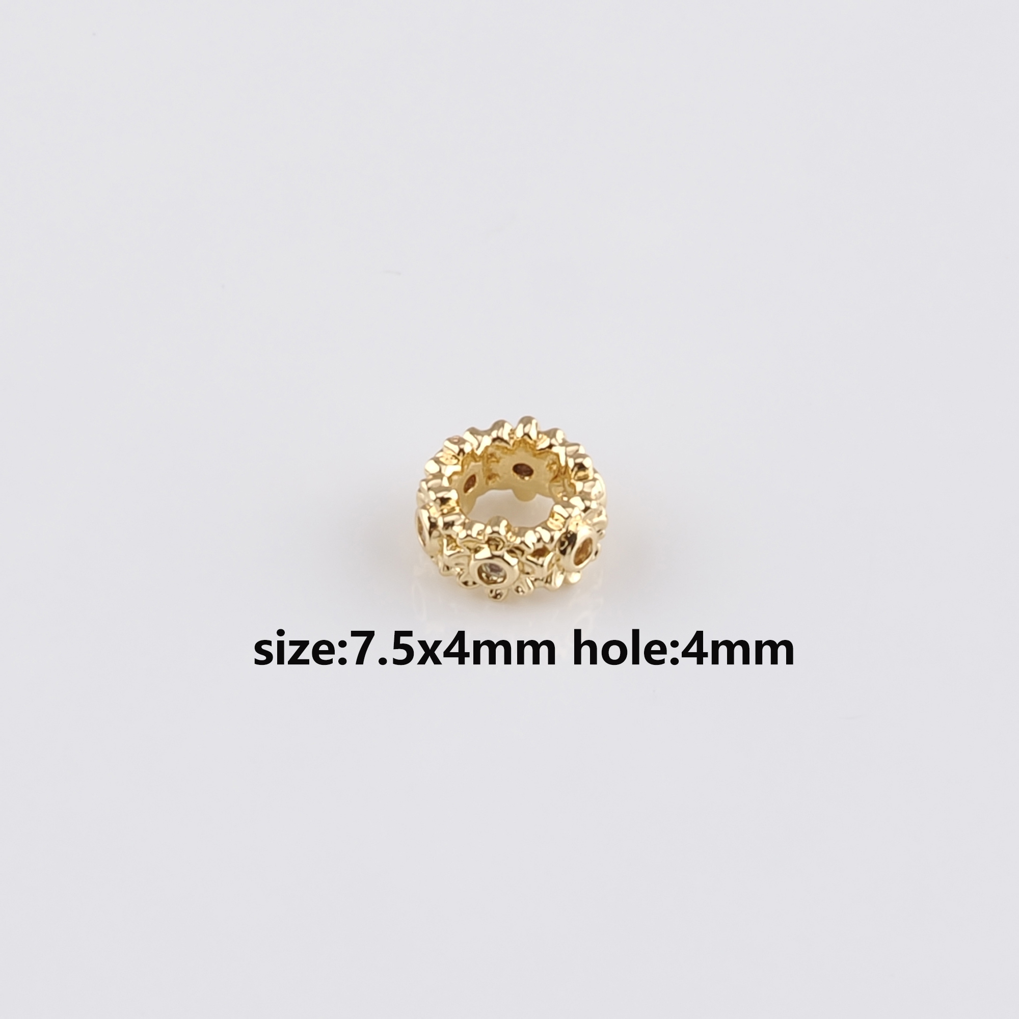 18K Gold Filled Flat Spacer Beads,CZ Micro Pave Flat Bead for Bracelet Jewelry Necklace Making Supply