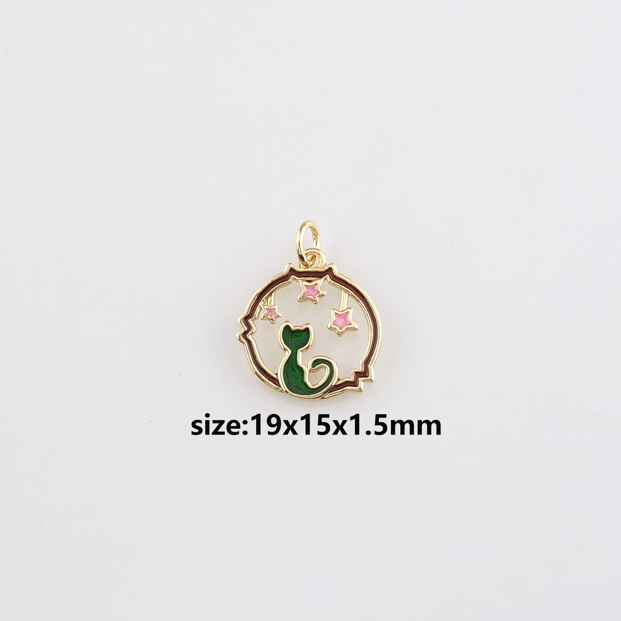 18K Gold Filled Cat Pendant,Animal Charm,Enamel Cat Earrings Necklace for DIY Jewelry Making Supply