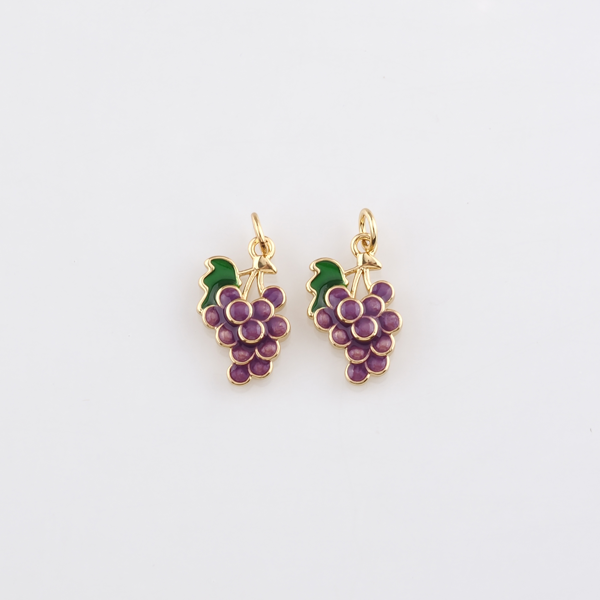 18K Gold Filled Grape Pendant,Enamel Grape Charm Earrings Necklace for DIY Jewelry Making Supply