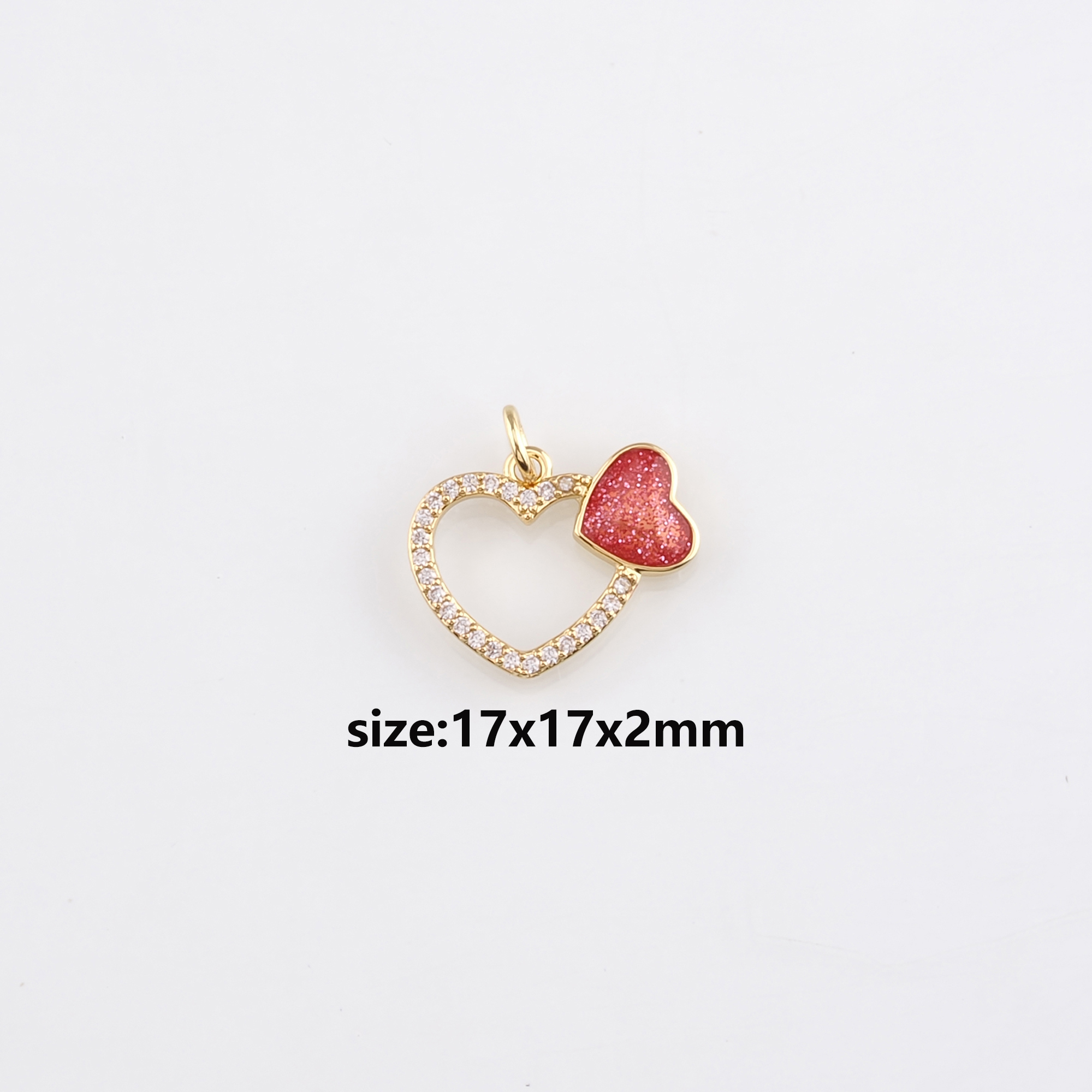 18K Gold Filled Heart Pendant,CZ Micro Pave Heart Charm Earrings Necklace for DIY Jewelry Making Supply
