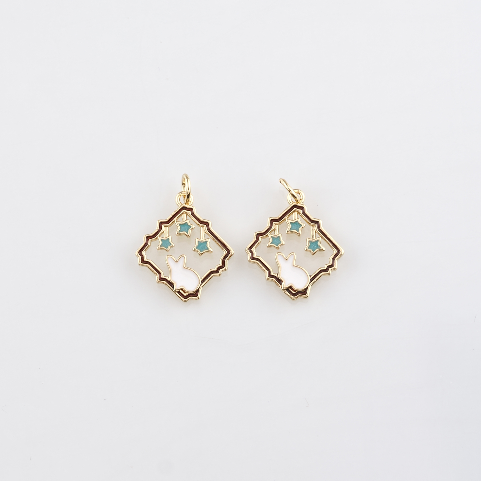 18K Gold Filled Rabbit Pendant,Enamel Animal Charm Earrings Necklace for DIY Jewelry Making Supply