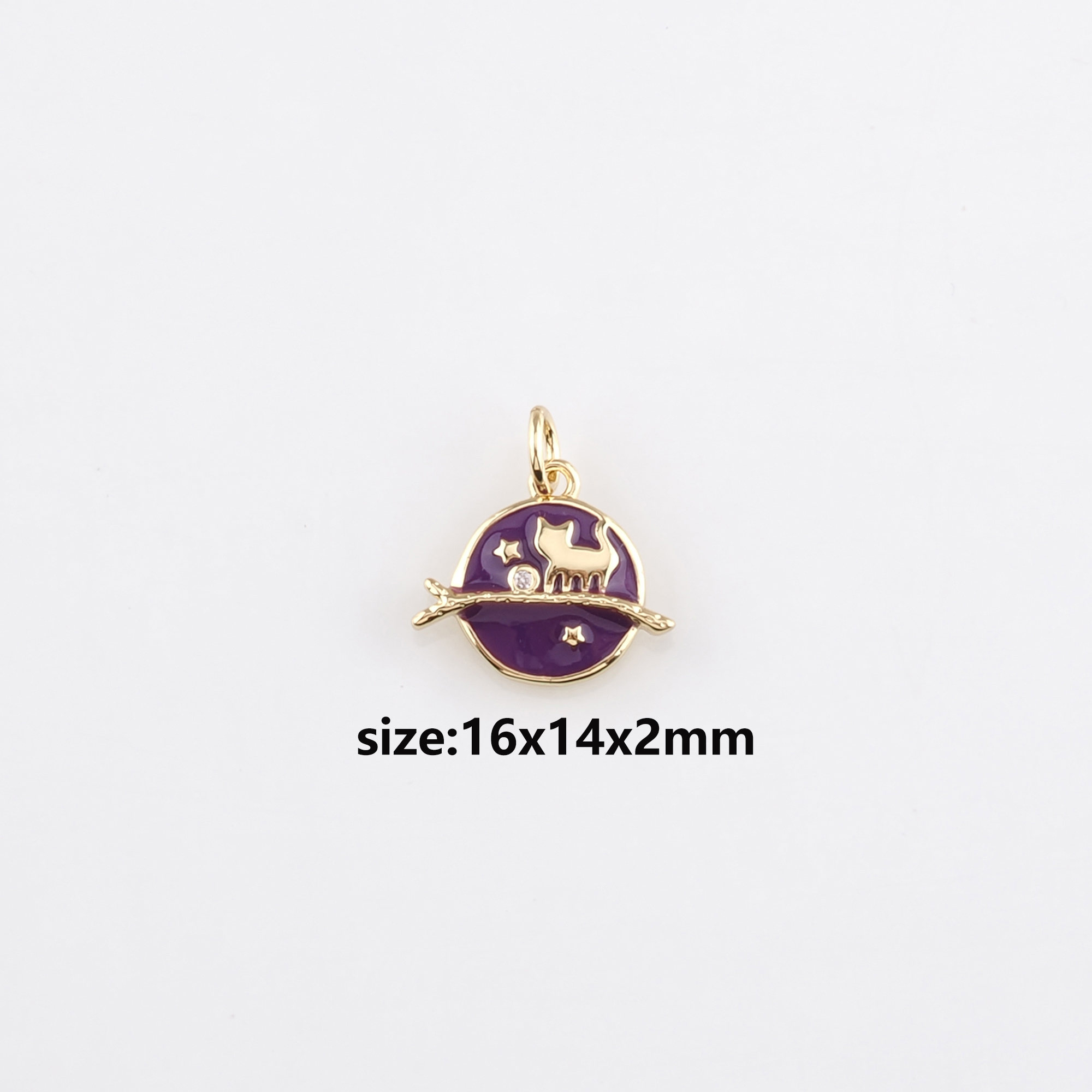 18K Gold Filled Cat Pendant,Animal Charm,Enamel Cat Earrings Necklace for DIY Jewelry Making Supply