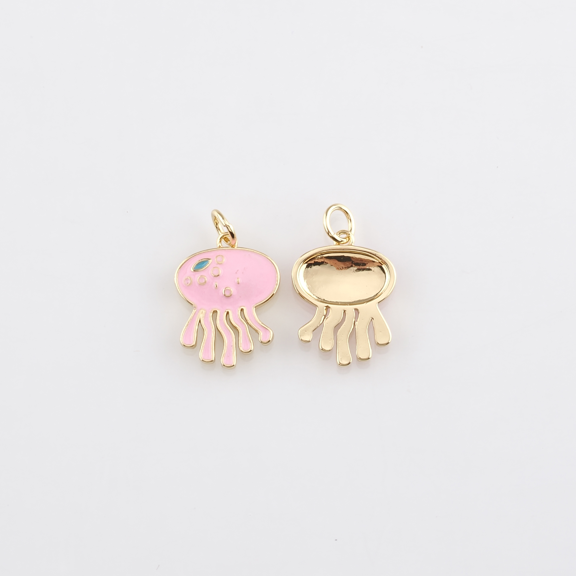 18K Gold Filled Jellyfish Pendant,Enamel Jellyfish Charm Earrings Necklace for DIY Jewelry Making Supply