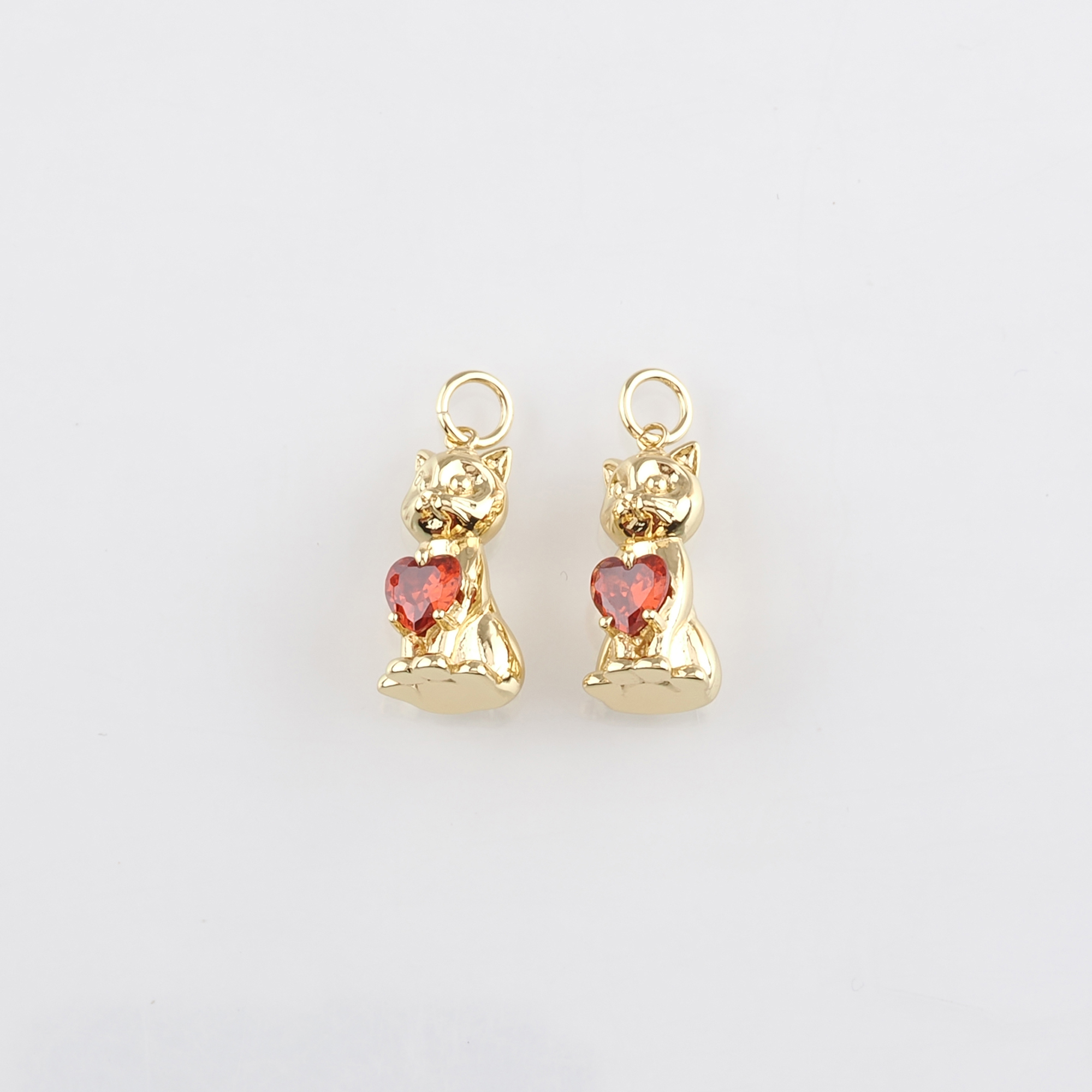 18K Gold Filled Cat Pendant,Animal Charm,CZ Micro Pave Cat Earrings Necklace for DIY Jewelry Making Supply