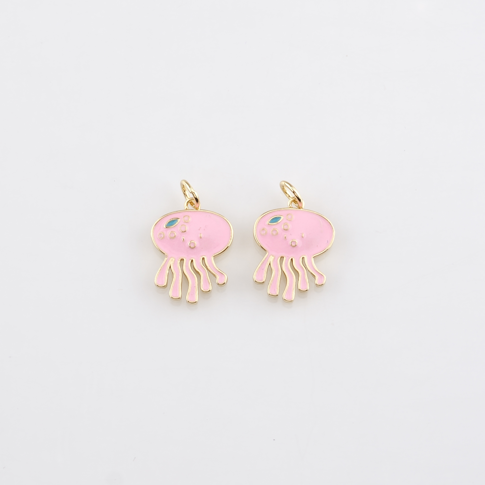 18K Gold Filled Jellyfish Pendant,Enamel Jellyfish Charm Earrings Necklace for DIY Jewelry Making Supply