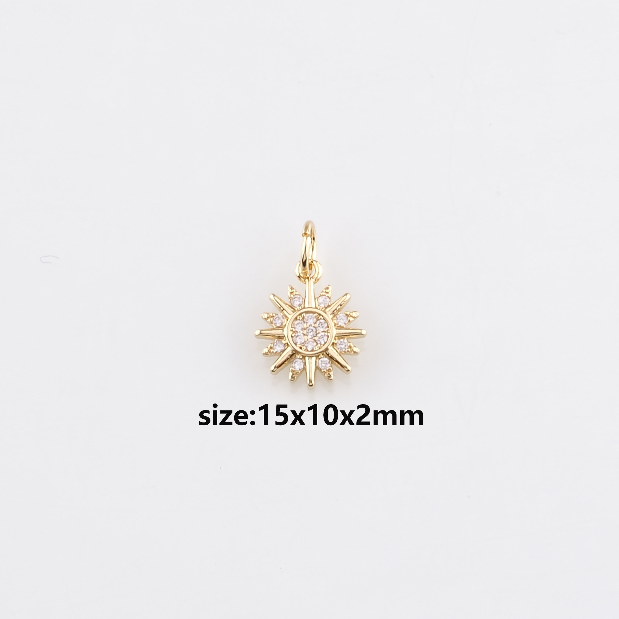 18K Gold Filled Sun Pendant,CZ Micro Pave Celestial Charm Earrings Necklace for DIY Jewelry Making Supply