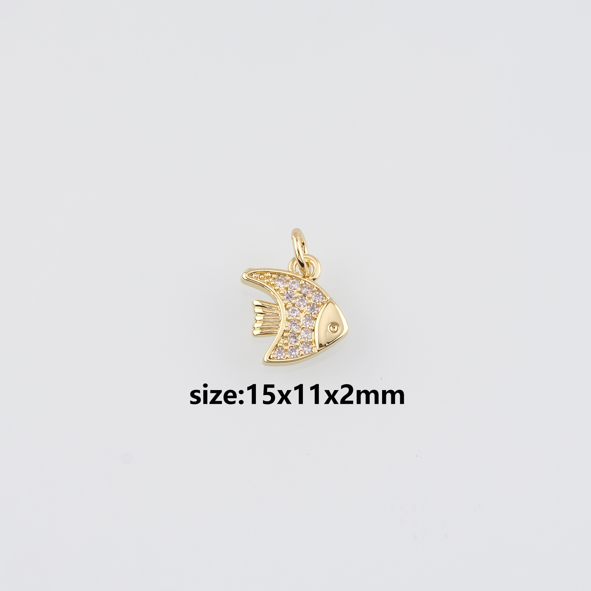 18K Gold Filled Fish Pendant,CZ Micro Pave Fish Charm Earrings Necklace for DIY Jewelry Making Supply