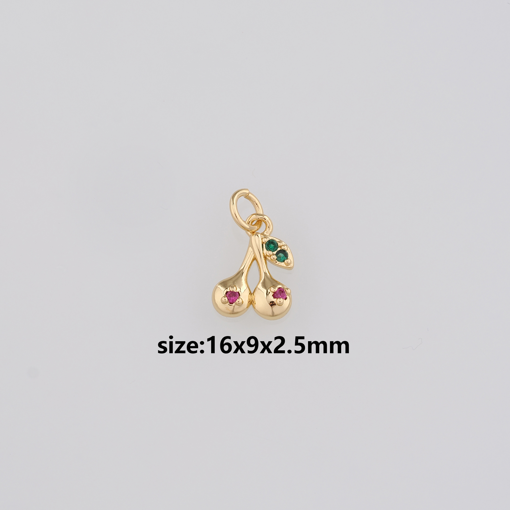 18K Gold Filled Cherry Pendant,Fruit Charm,CZ Micro Pave Cherry Earrings Necklace for DIY Jewelry Making Supply